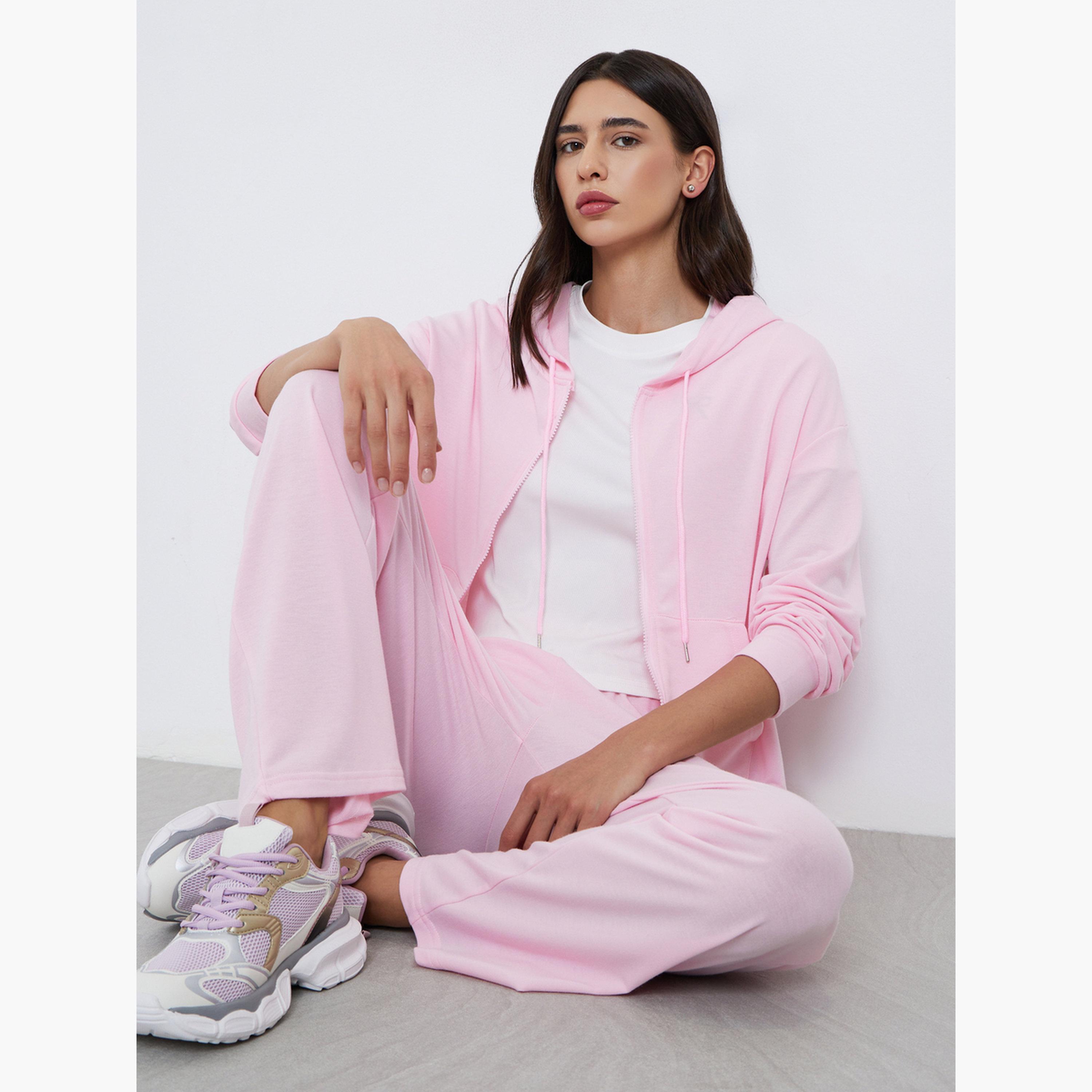 ستايلي - هودي وردي بسحاب مع بنطال رياضي-women-clothing-coordsets-image-2