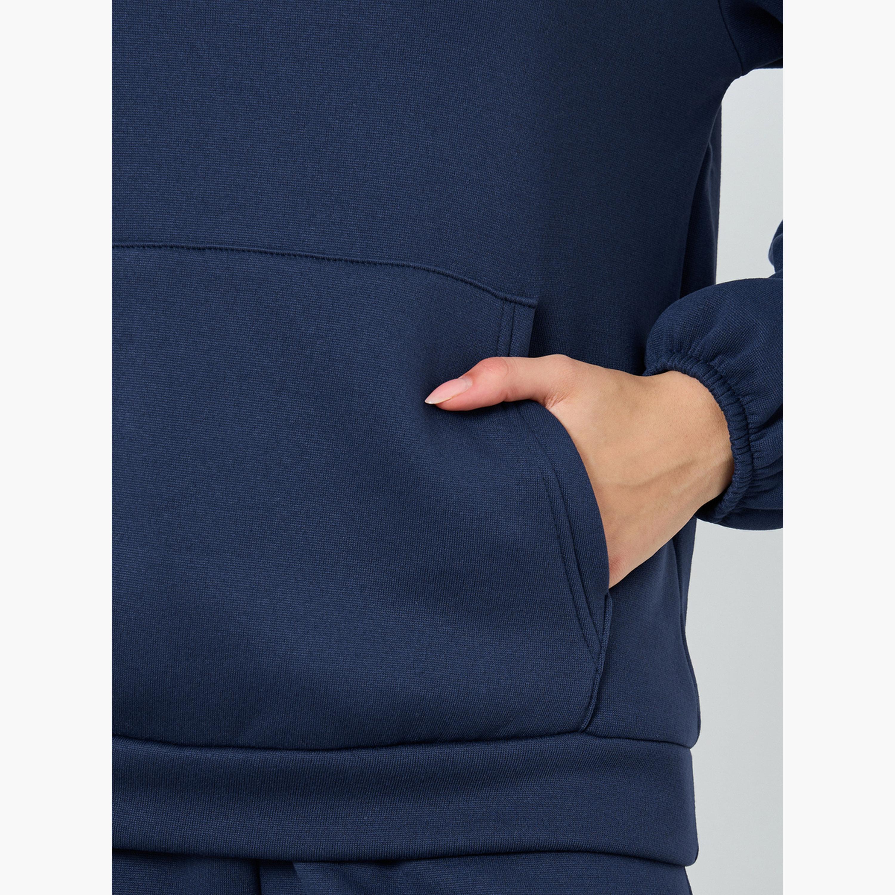 Styli Dark Blue Solid Hoodie and Joggers Co-Ords-women-clothing-coordsets-image-4