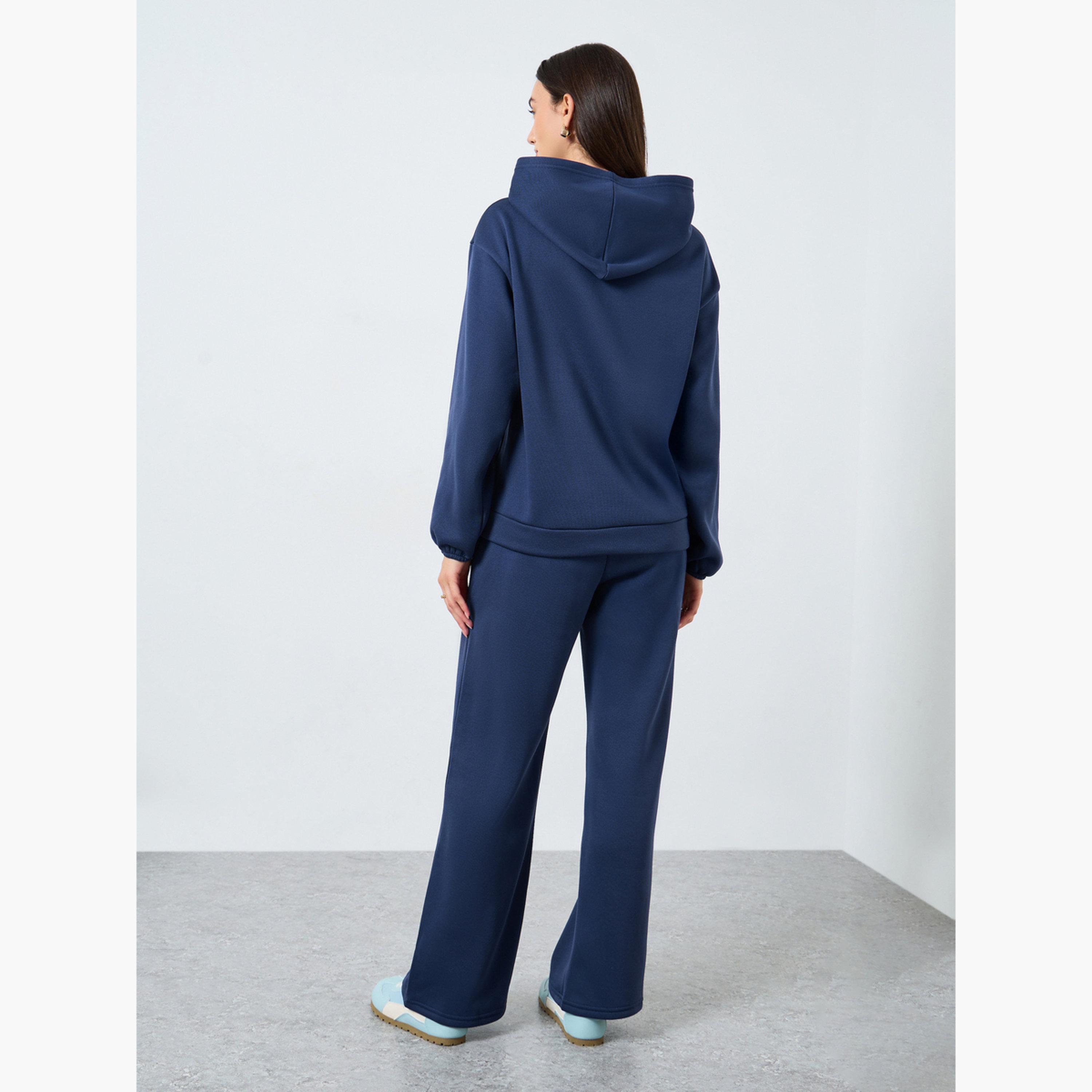 Styli Dark Blue Solid Hoodie and Joggers Co-Ords-women-clothing-coordsets-image-6