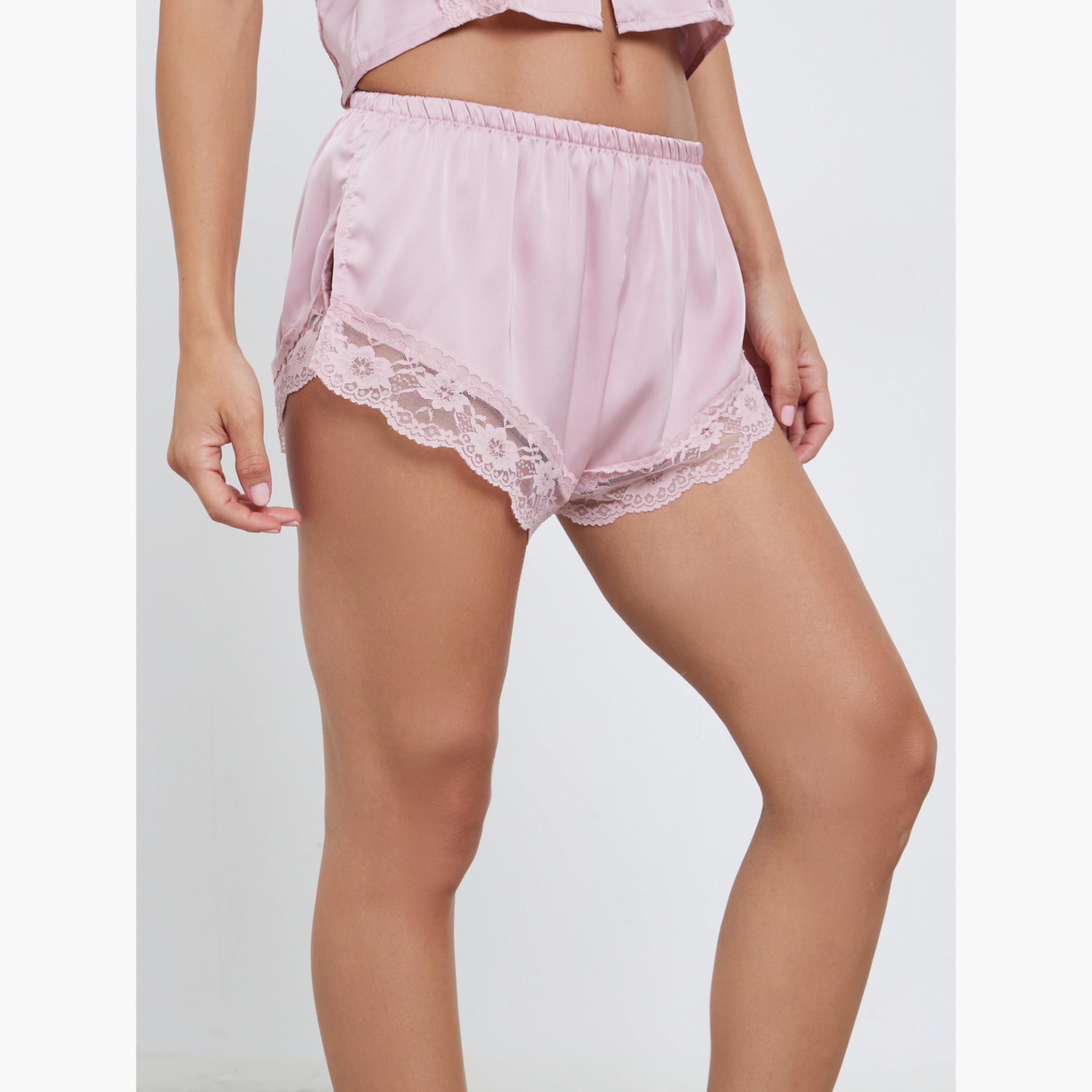 Styli Satin Lace Insert Tank Top with Front Tie Detail and Shorts Set-women-clothing-lingerie-lingeriesets-image-4