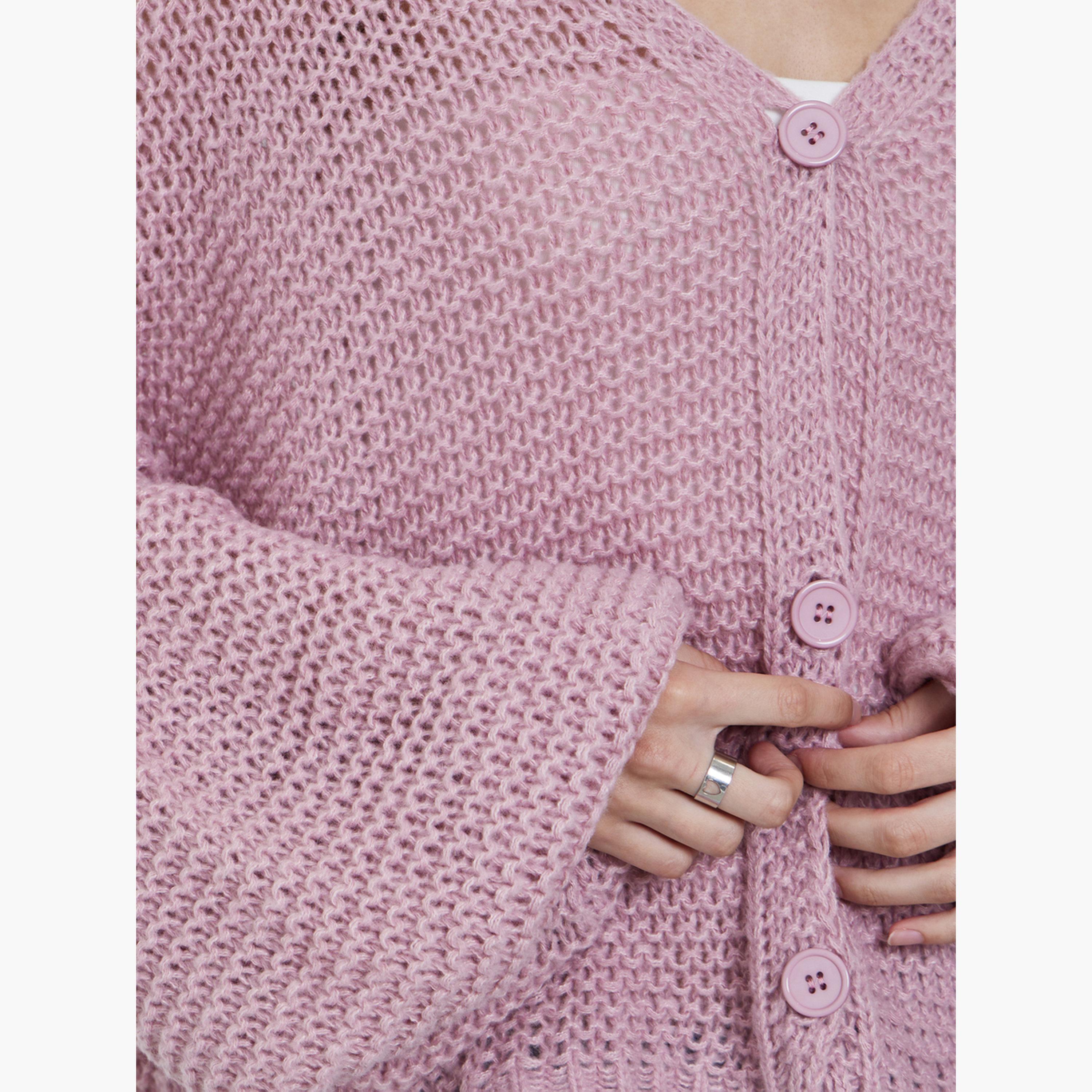 ستايلي - كارديغان محبوك سميك بقصّة مربعة وردية اللون للنساء -women-winterwear-cardigansandjumpers-cardigans-image-3