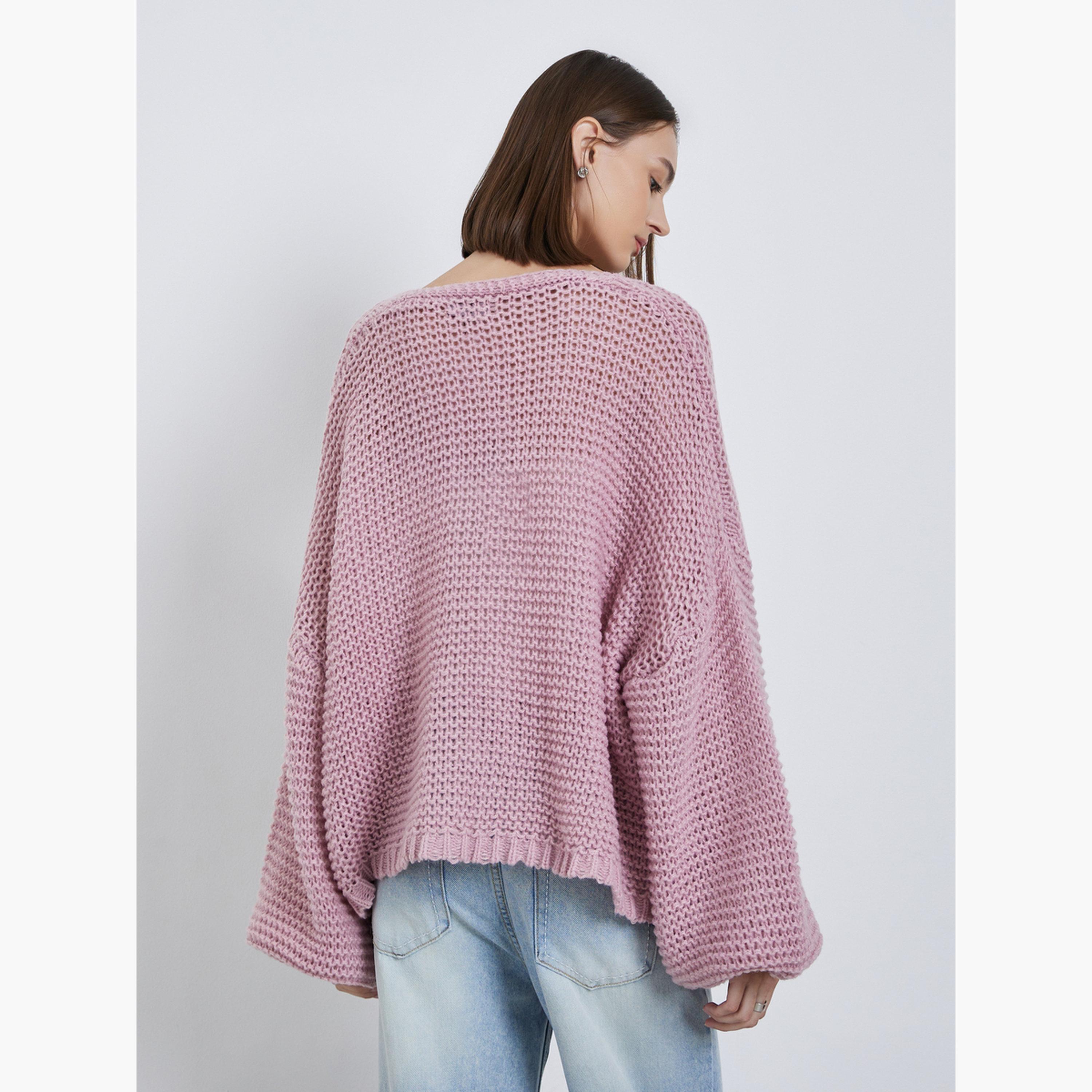 ستايلي - كارديغان محبوك سميك بقصّة مربعة وردية اللون للنساء -women-winterwear-cardigansandjumpers-cardigans-image-4