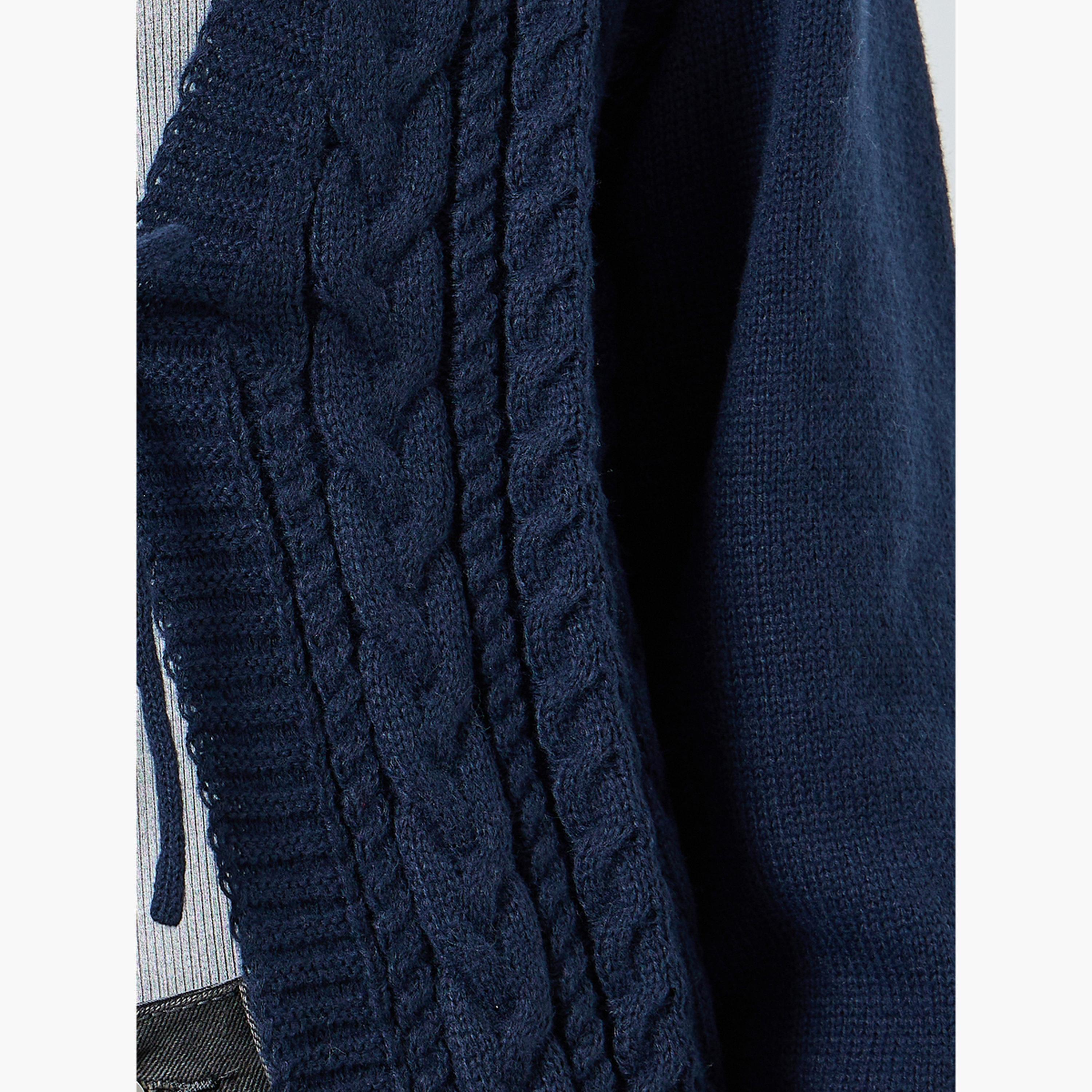 ستايلي - كارديغان كحلي بقصّة مربعة ورباط أمامي نسيج كابل للنساء -women-winterwear-cardigansandjumpers-cardigans-image-3
