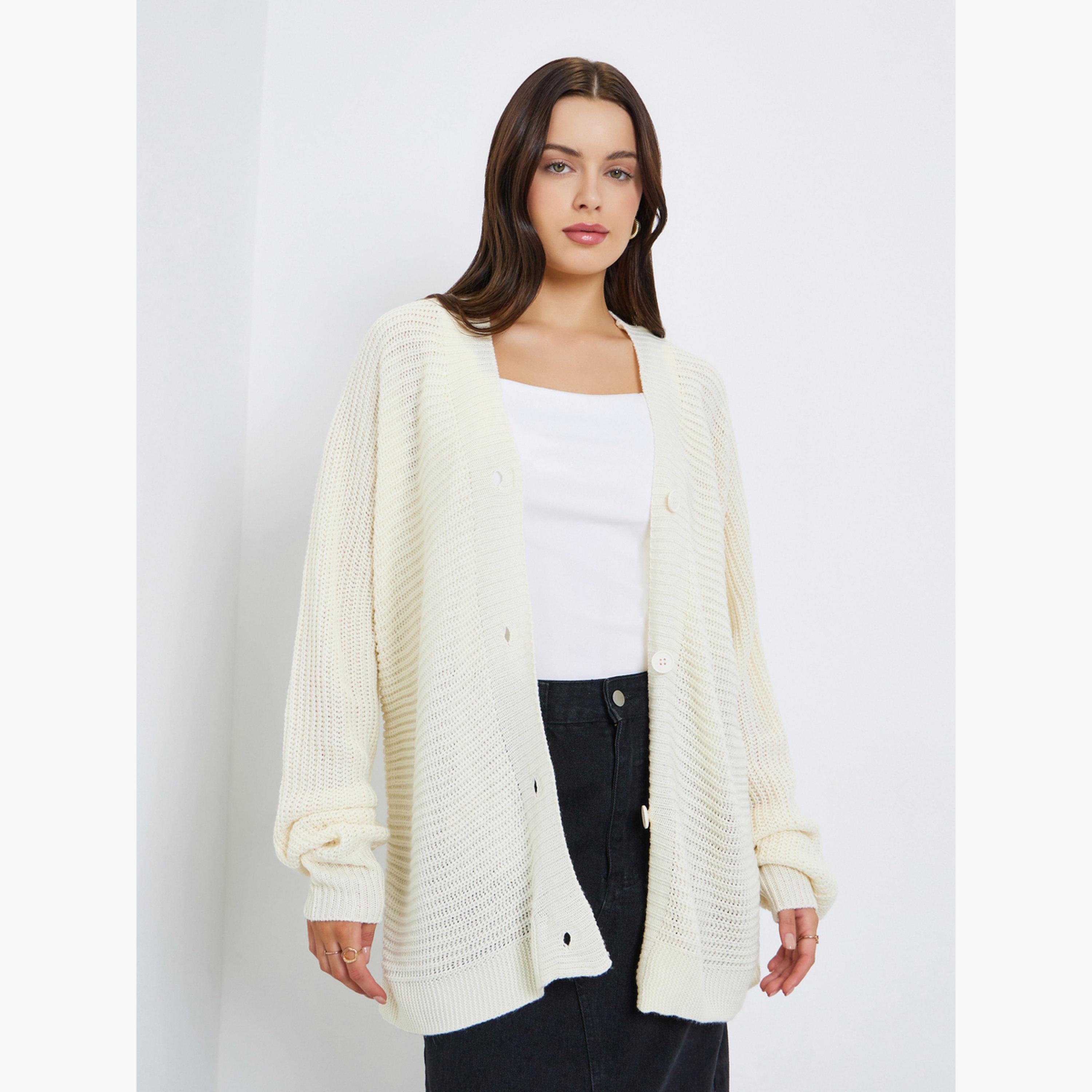 ستايلي - كارديغان نسائي بأكمام طويلة رقبة حرف V ومقاس واسع محبوك-women-winterwear-cardigansandjumpers-cardigans-image-1