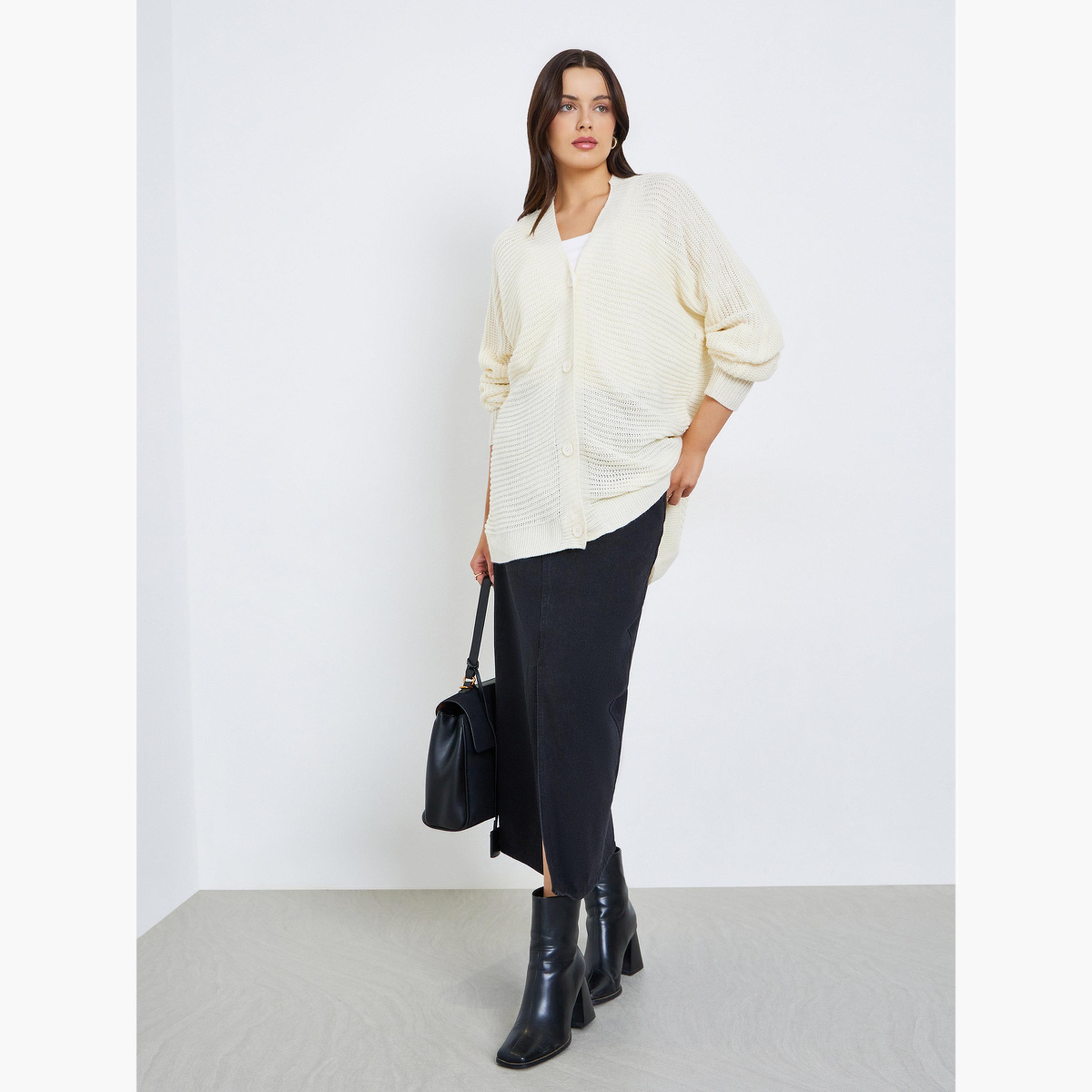 ستايلي - كارديغان نسائي بأكمام طويلة رقبة حرف V ومقاس واسع محبوك-women-winterwear-cardigansandjumpers-cardigans-image-2