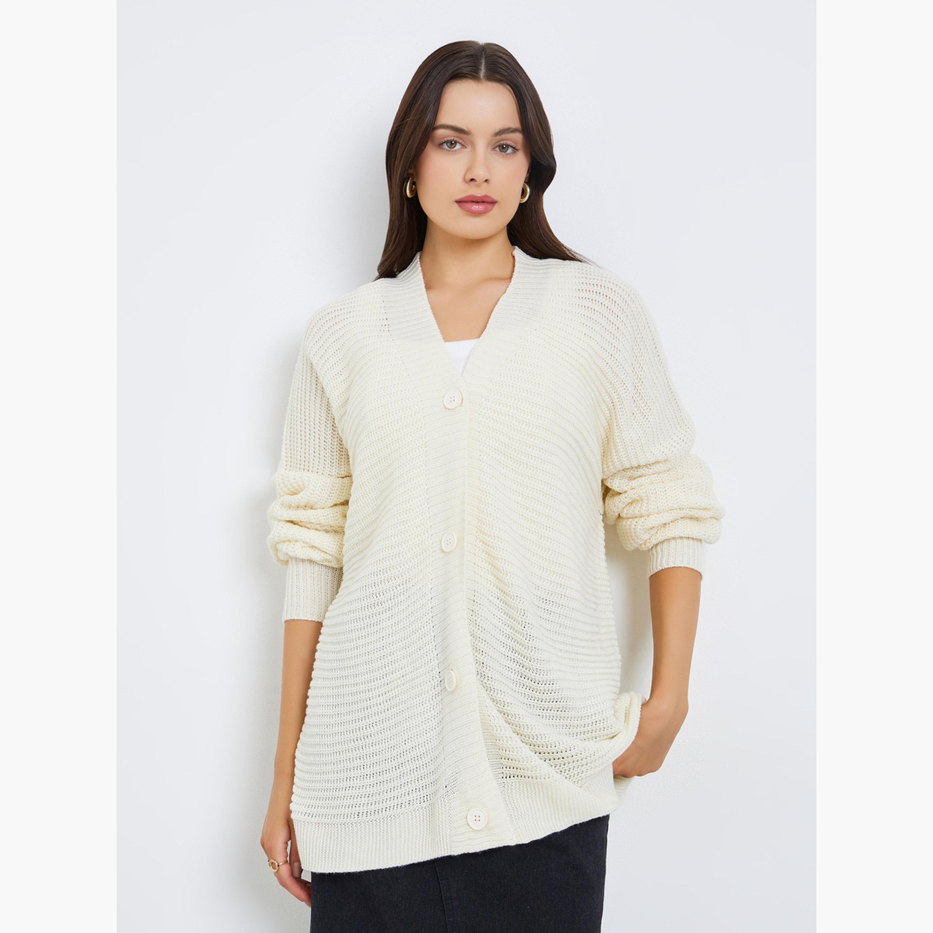 ستايلي - كارديغان نسائي بأكمام طويلة رقبة حرف V ومقاس واسع محبوك-women-winterwear-cardigansandjumpers-cardigans-image-3