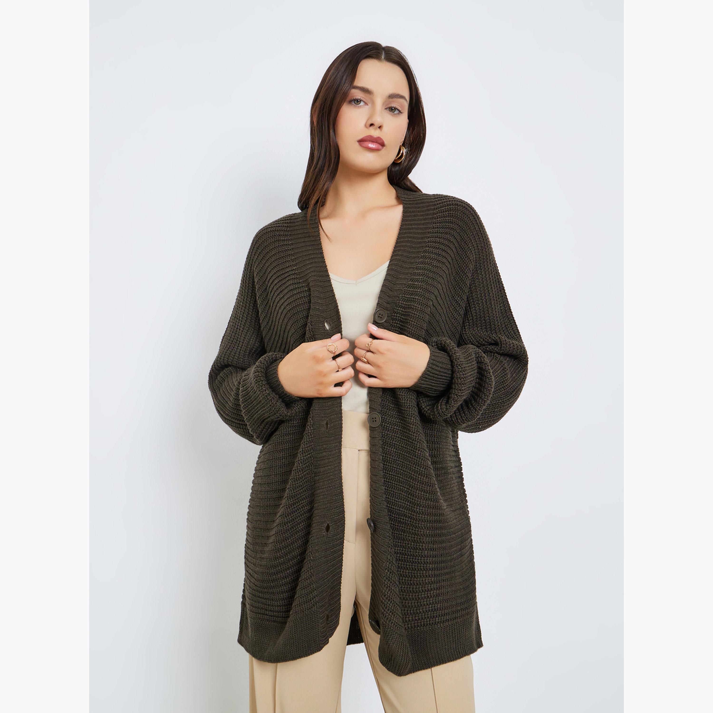 ستايلي - كارديغان نسائي بأكمام طويلة رقبة حرف V ومقاس واسع محبوك-women-winterwear-cardigansandjumpers-cardigans-image-1