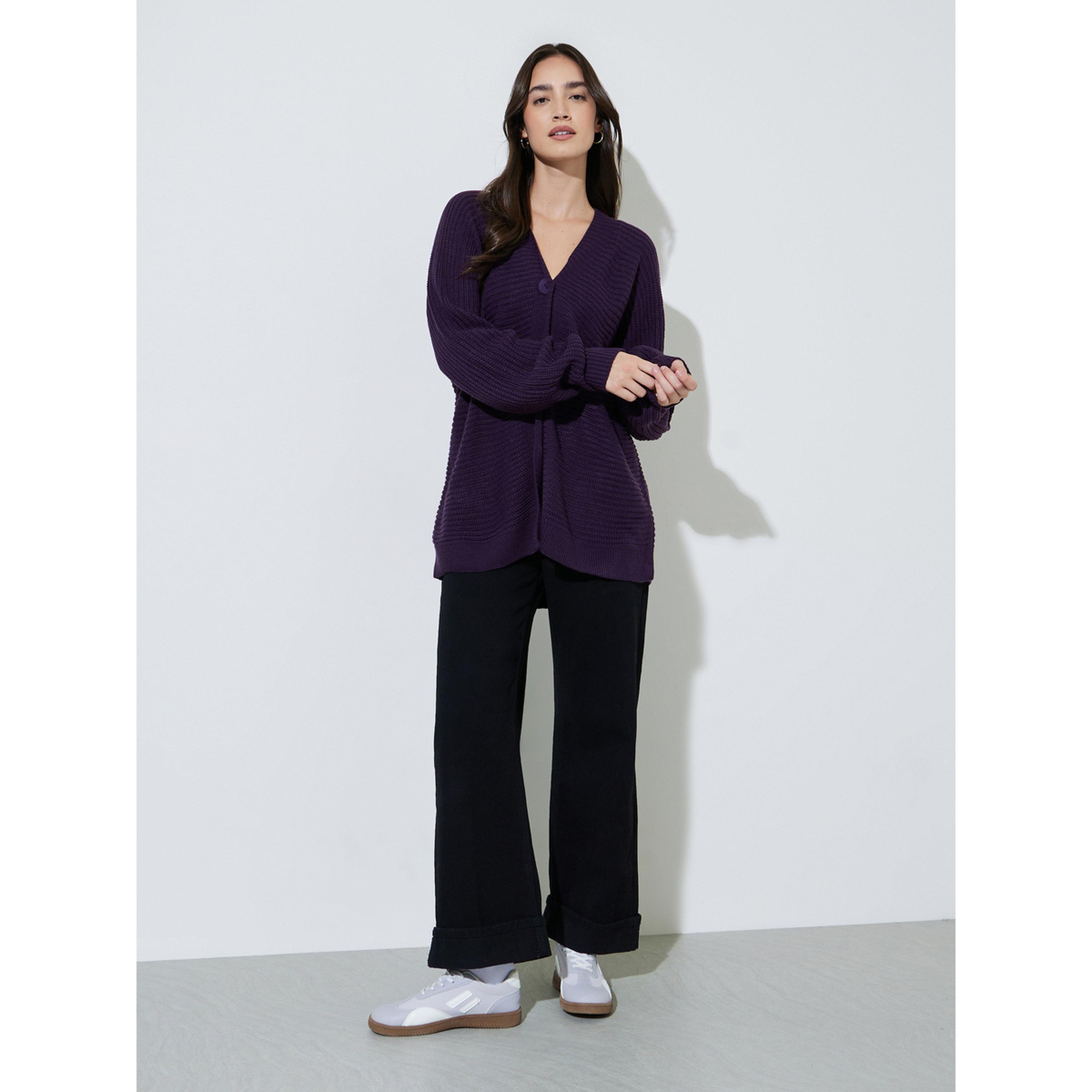 Styli Oversized Chunky Knit Button Down Cardigan-women-winterwear-cardigansandjumpers-cardigans-image-2