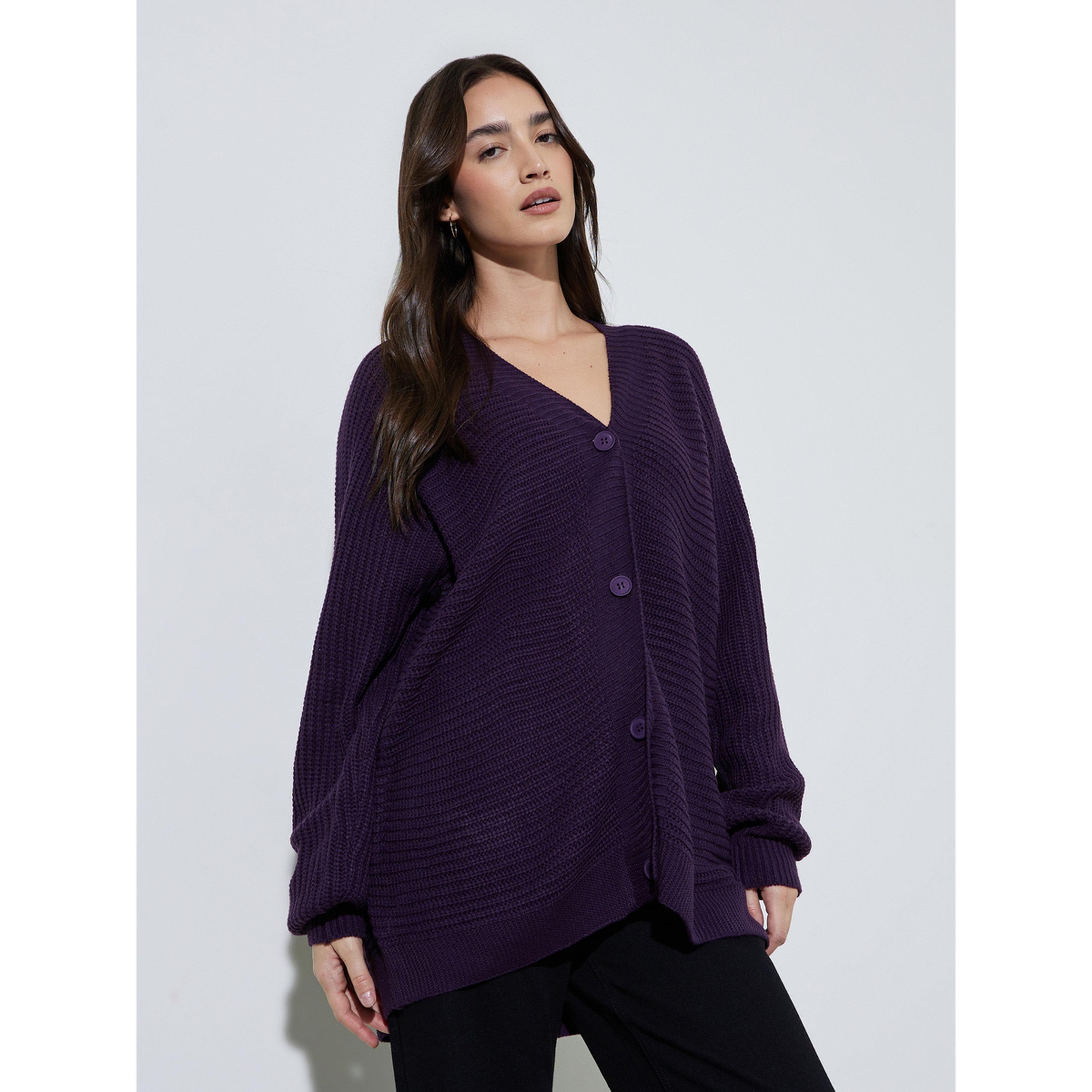 Styli Oversized Chunky Knit Button Down Cardigan-women-winterwear-cardigansandjumpers-cardigans-image-3