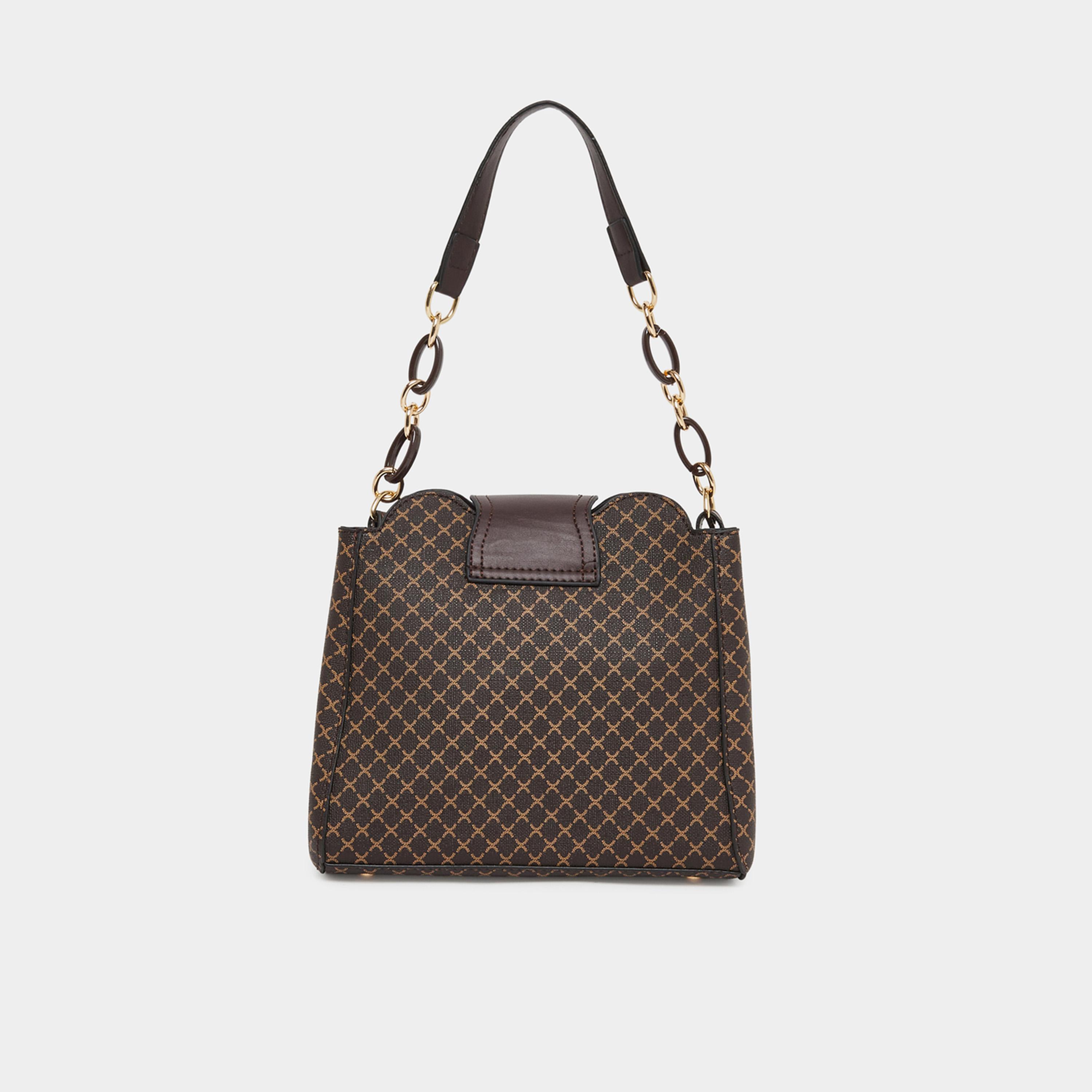 Take Two Brown Patterned Shoulder Bag with Zip Detail-women-bagsandwallets-handbags-image-2