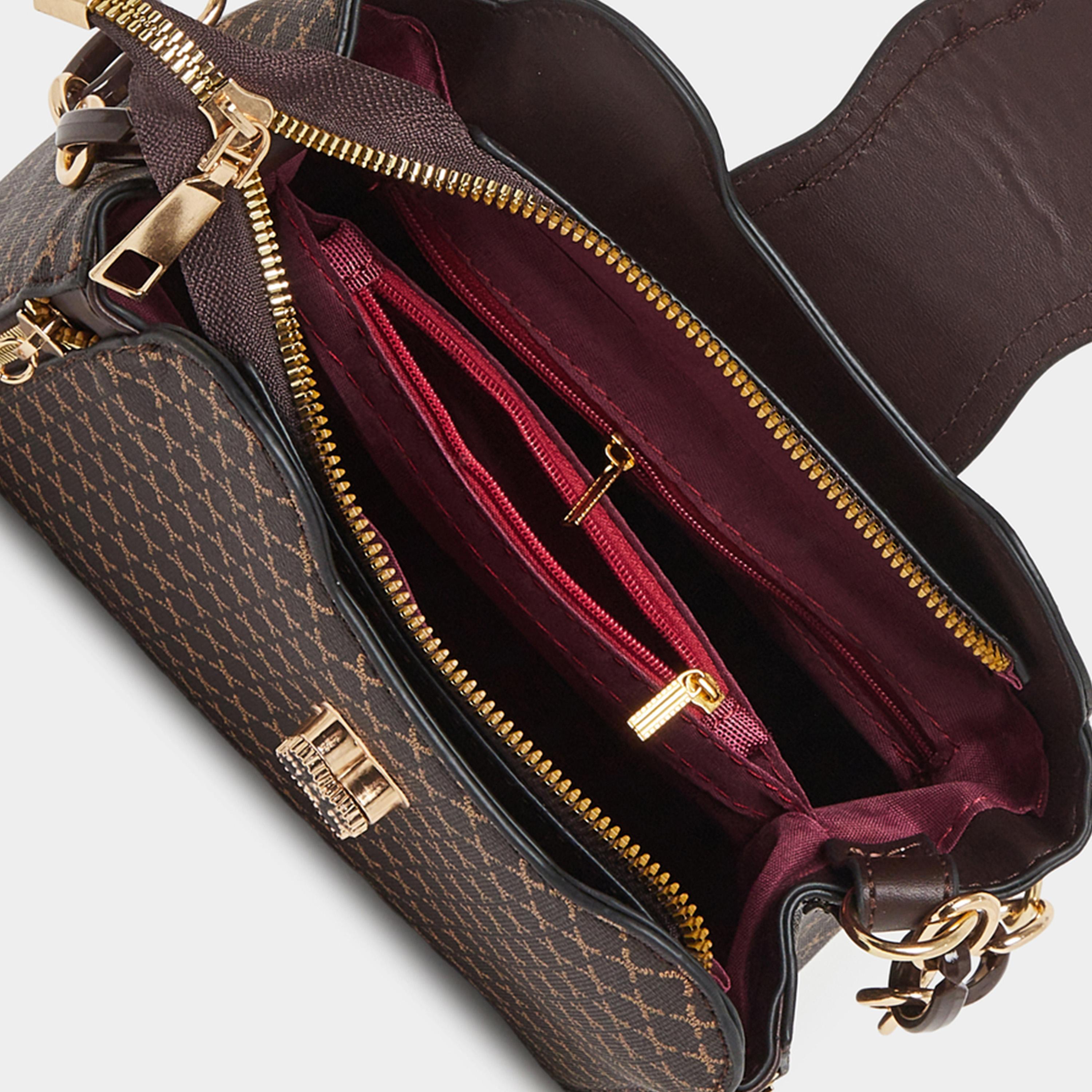 Take Two Brown Patterned Shoulder Bag with Zip Detail-women-bagsandwallets-handbags-image-3