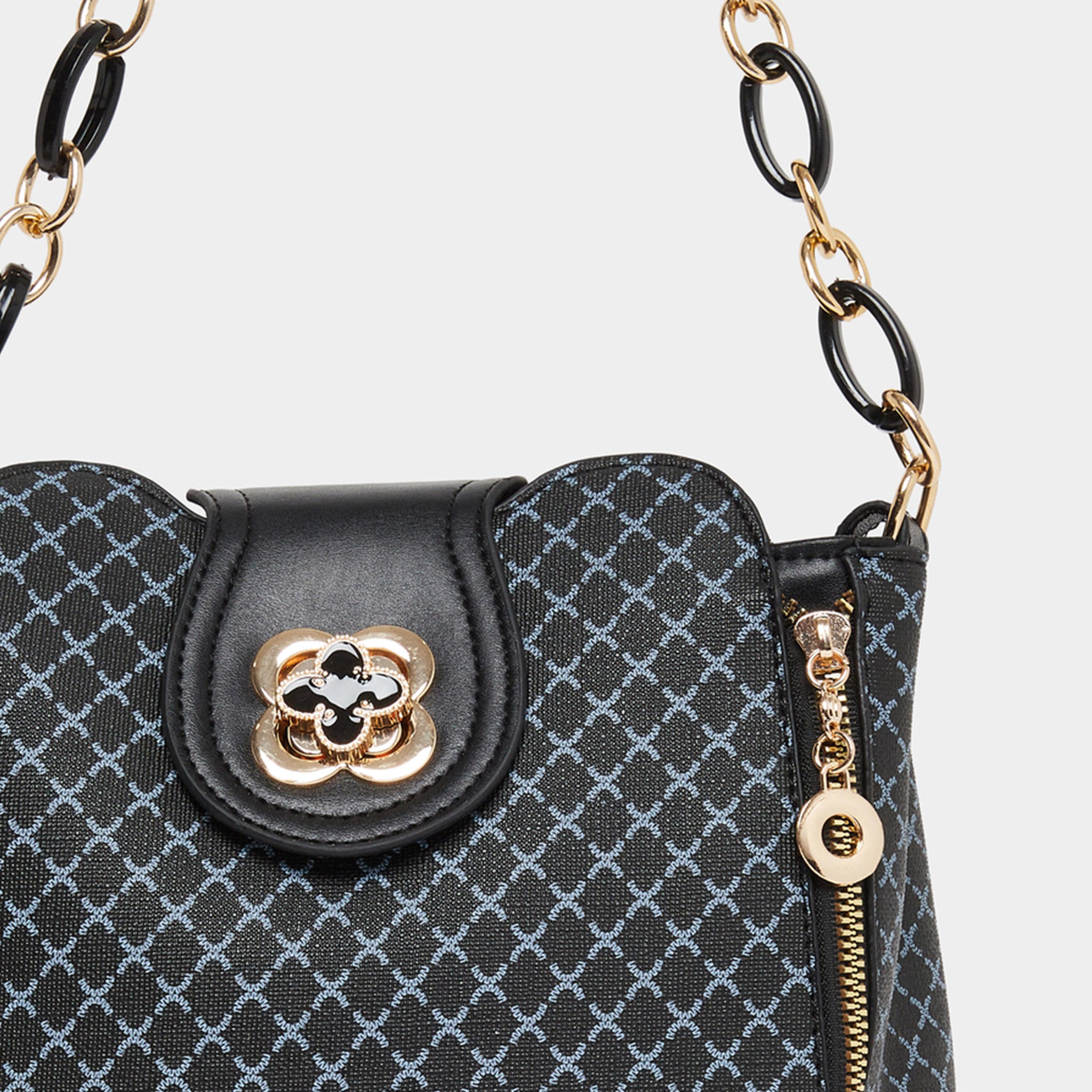 تيك تو - شنطة كتف بحزام سلسلة وتفاصيل سحاب مطبوعة-women-bagsandwallets-handbags-image-4