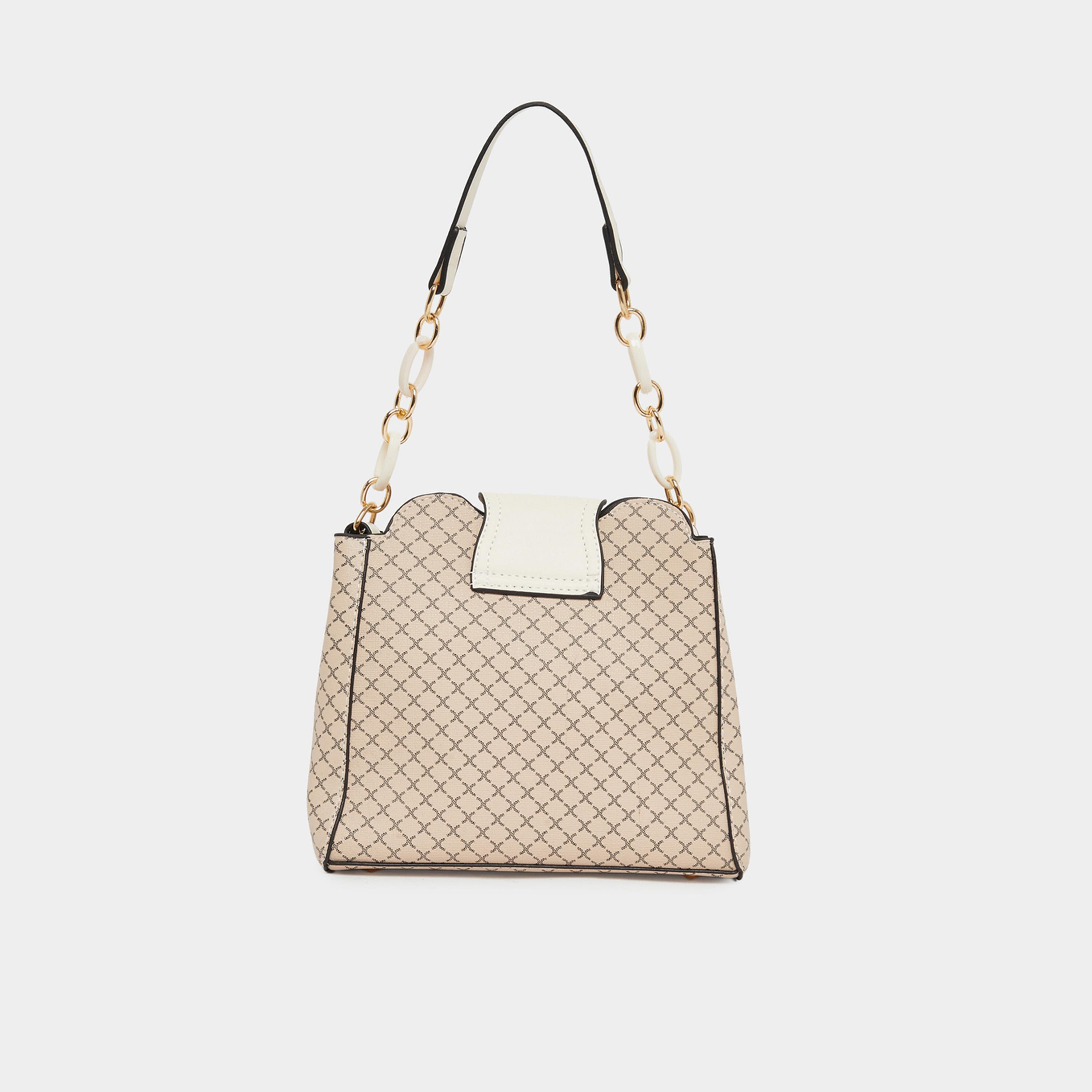 Take Two Beige Patterned Shoulder Bag with Zip Detail-women-bagsandwallets-handbags-image-2