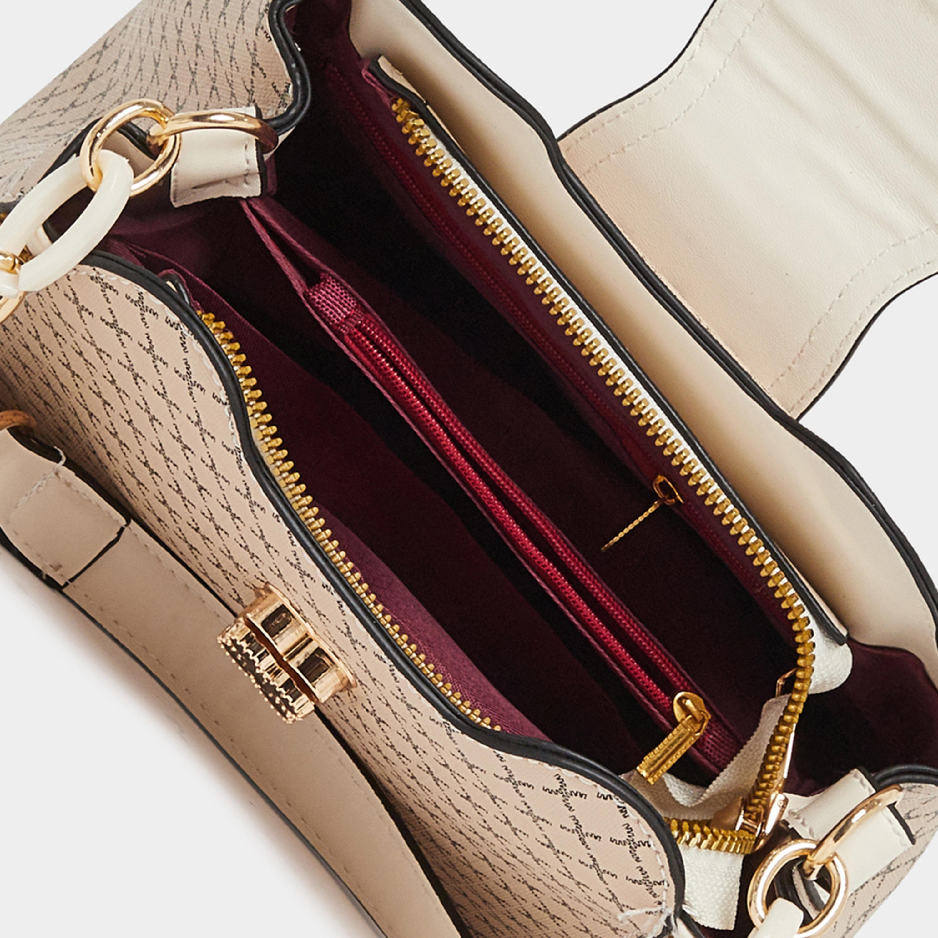 Take Two Beige Patterned Shoulder Bag with Zip Detail-women-bagsandwallets-handbags-image-3