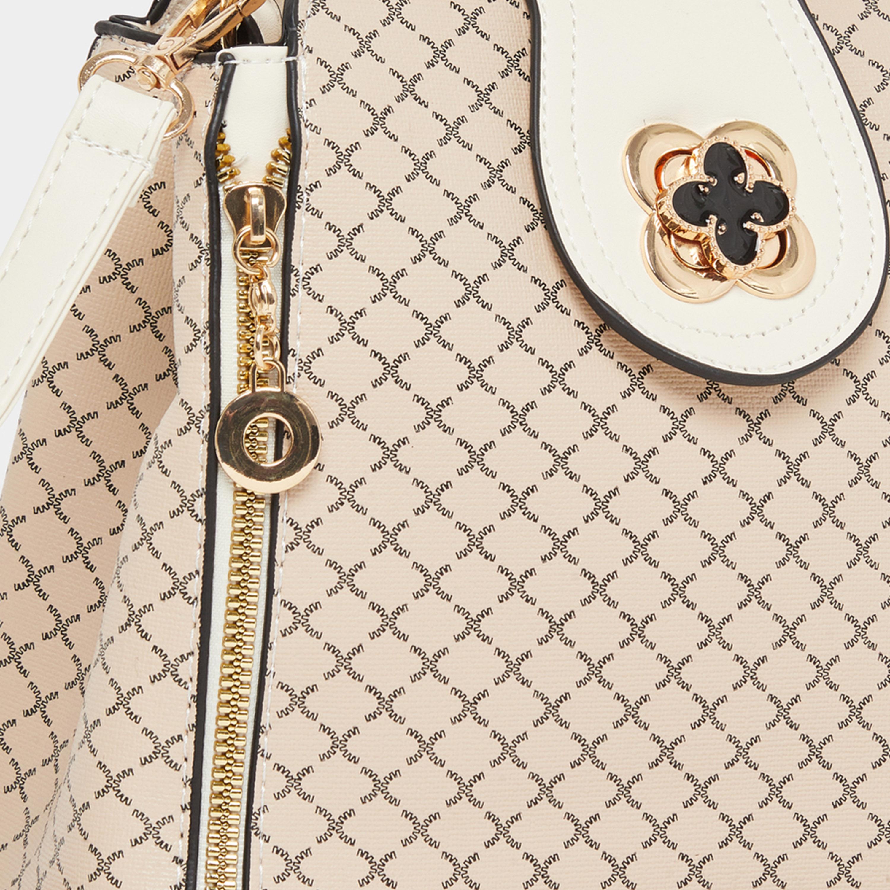 Take Two Beige Patterned Shoulder Bag with Zip Detail-women-bagsandwallets-handbags-image-4