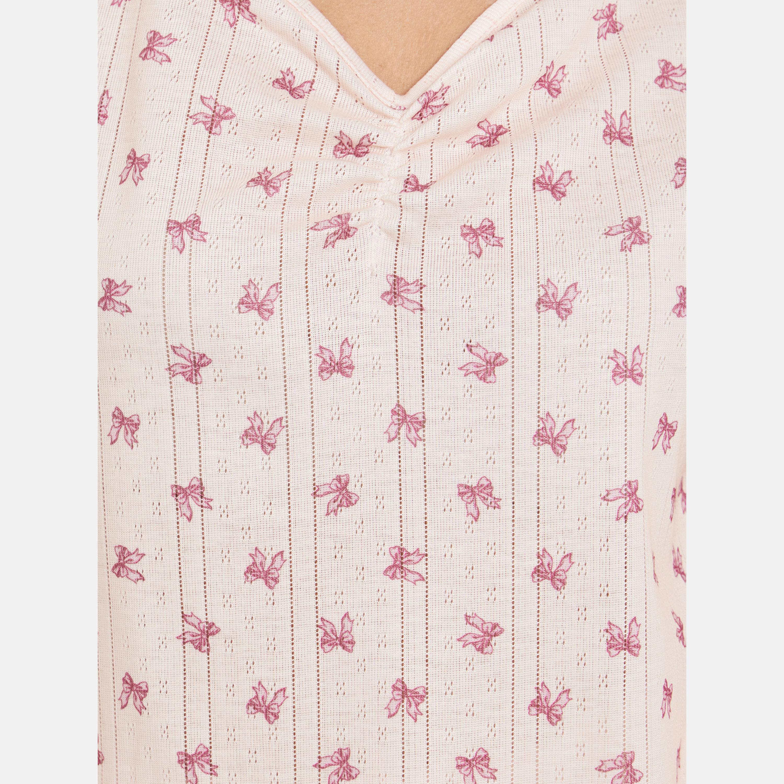 Styli Bow Print Pointelle Dropped Shoulder T-Shirt and Wide Leg Pyjama Set-women-clothing-nightwear-pyjamas-longsets-image-3