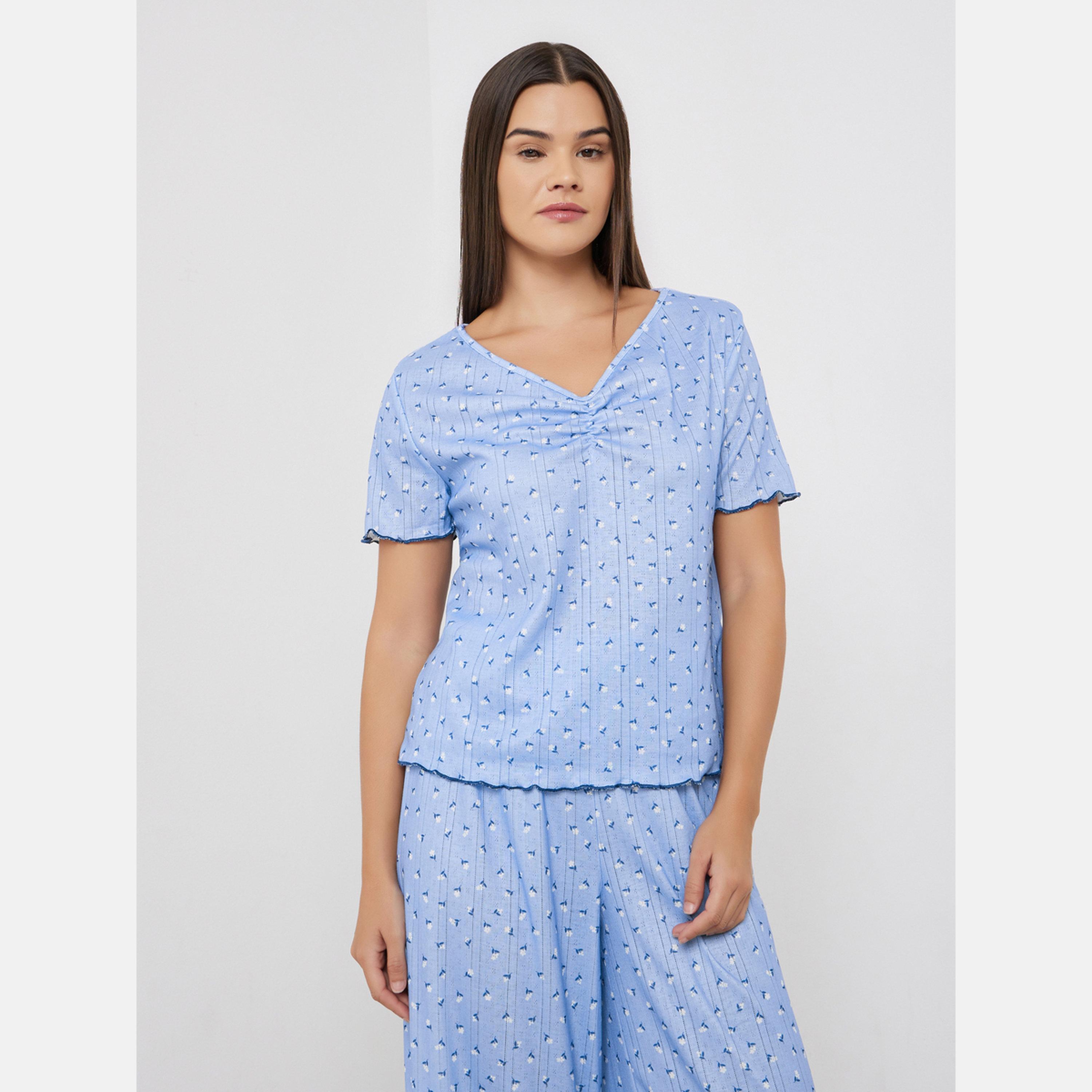 ستايلي - بيجاما بنقشة زهور ديتسي مع تي شيرت منسدل الكتفين وبنطال واسع الساق-women-clothing-nightwear-pyjamas-longsets-image-2