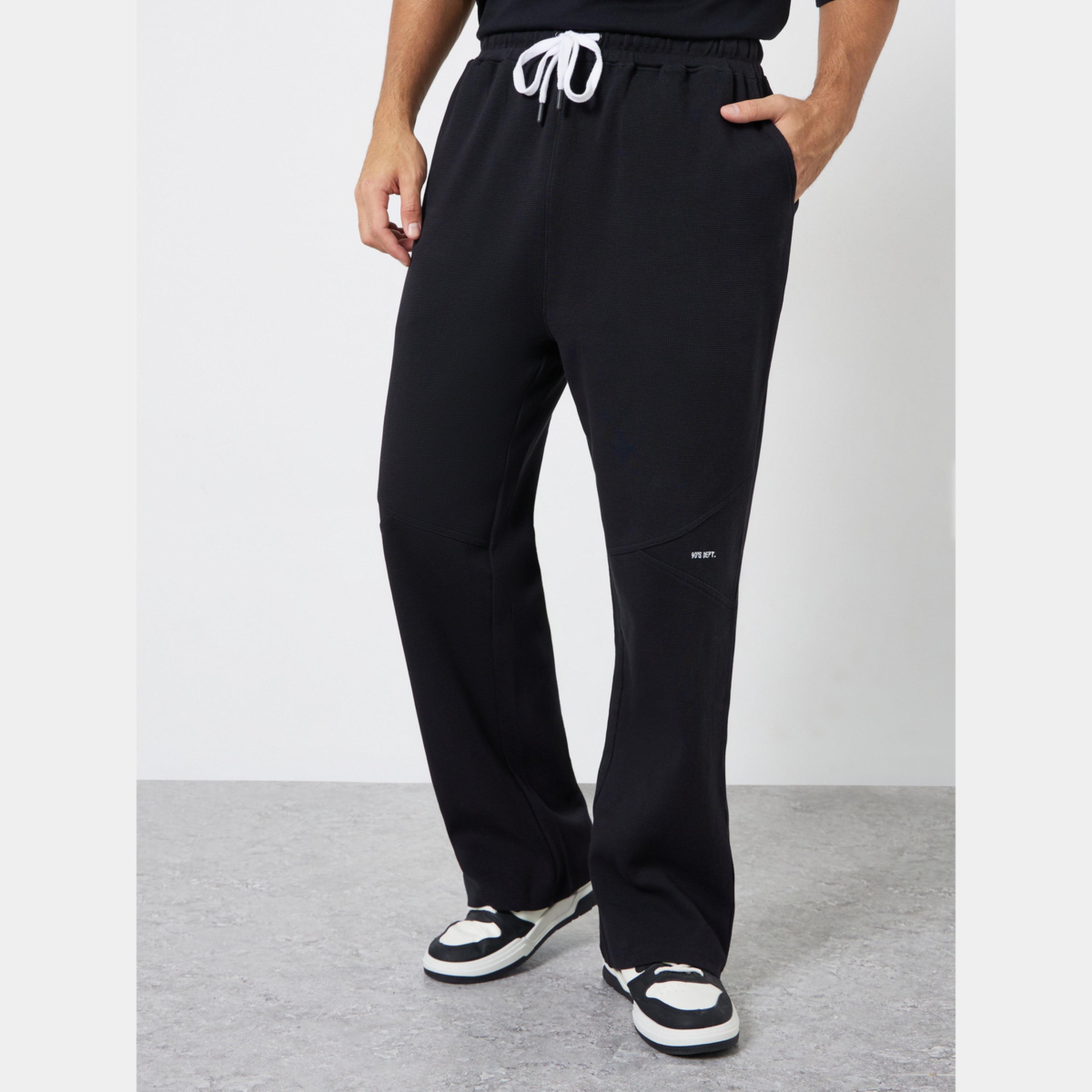 ستايلي - بنطال رياضي وافل رجالي أسود مقاس واسع-men-clothing-bottoms-joggers-image-1