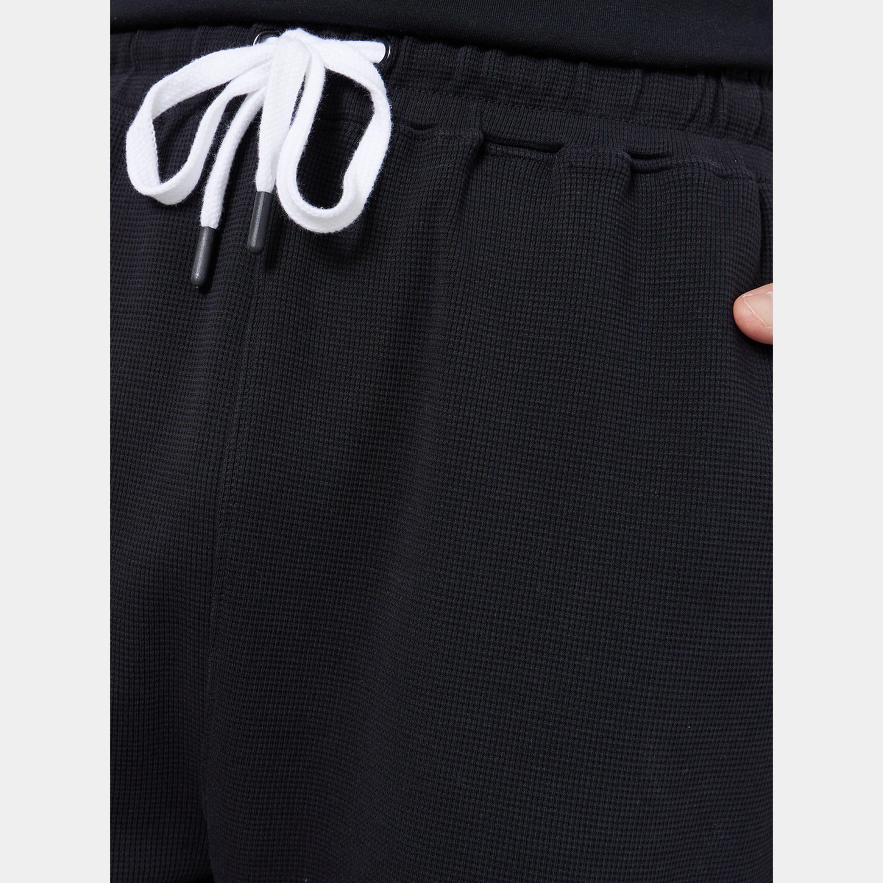 ستايلي - بنطال رياضي وافل رجالي أسود مقاس واسع-men-clothing-bottoms-joggers-image-3