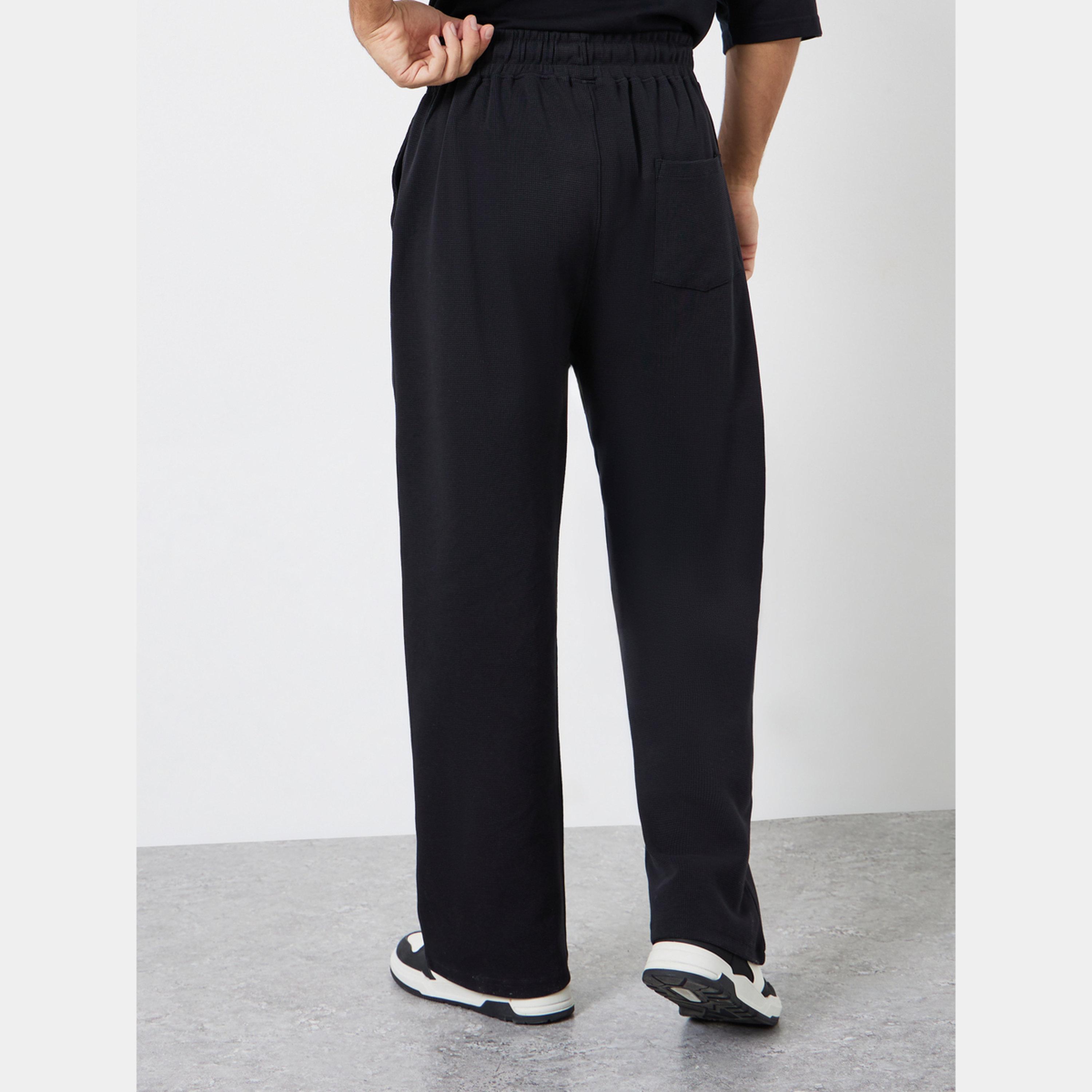 ستايلي - بنطال رياضي وافل رجالي أسود مقاس واسع-men-clothing-bottoms-joggers-image-4