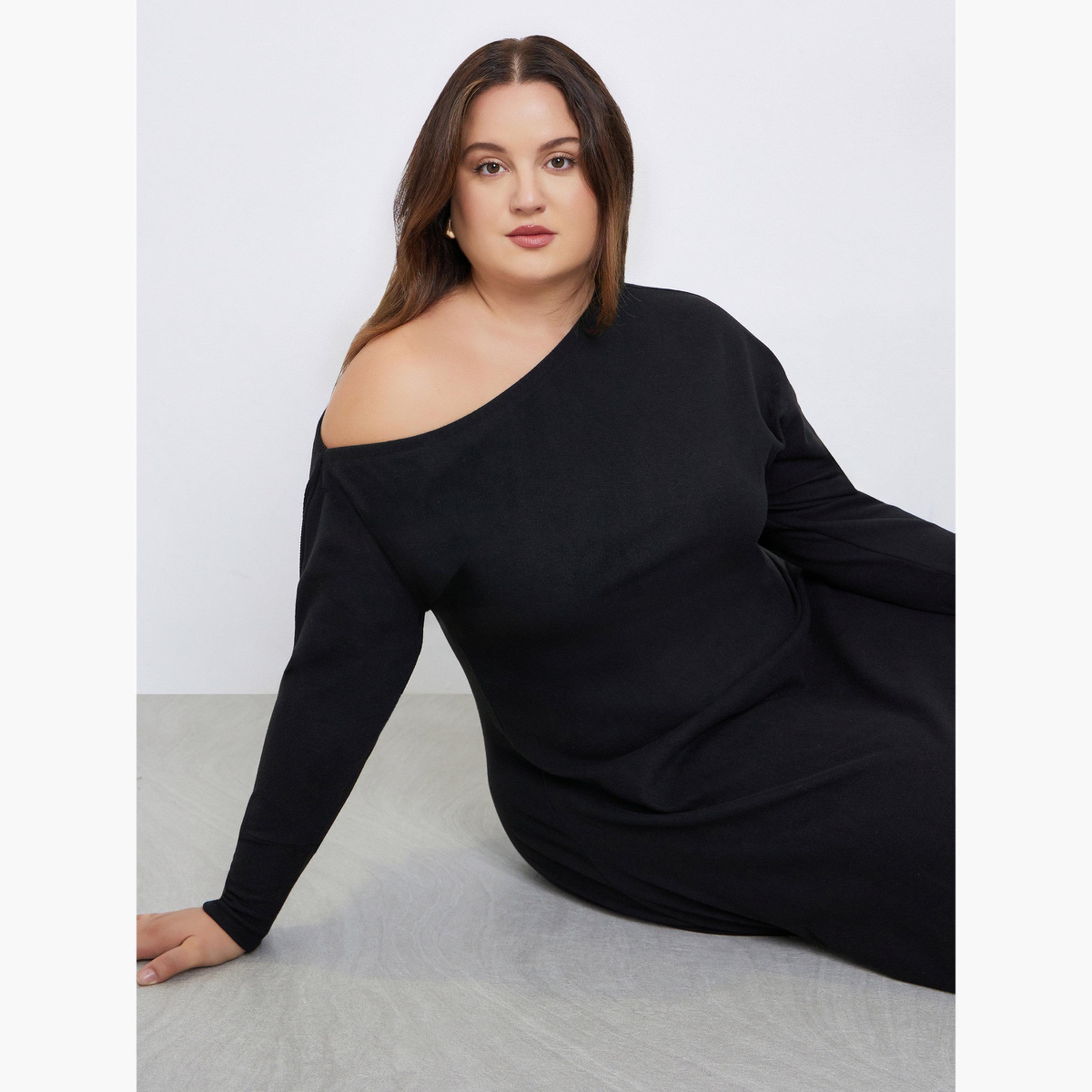 ستايلي - فستان ماكسي محبوك برقبة غير متماثلة وحجم كبير-women-clothing-dresses-image-2