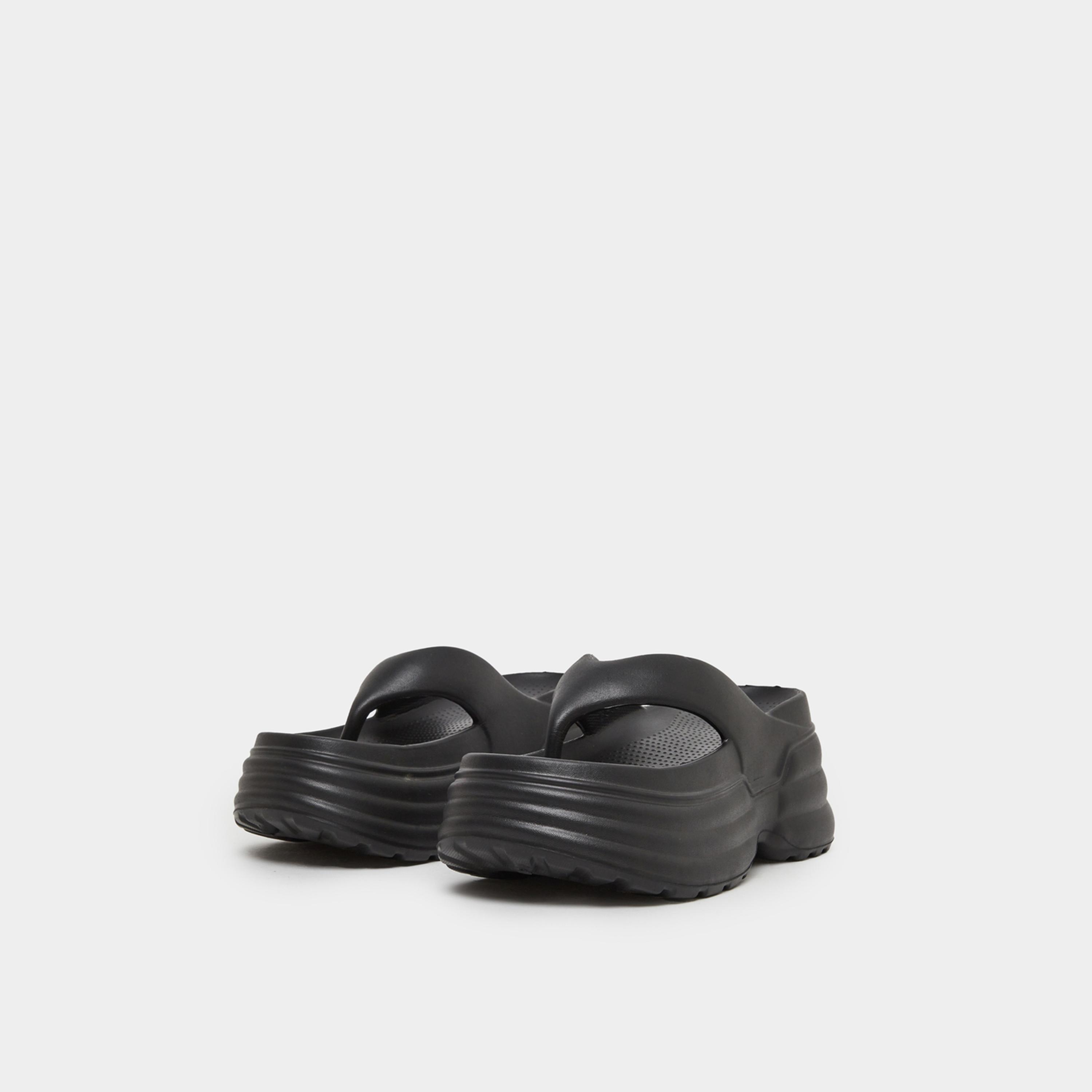 Styli Women Black Thong Toe Chunky Heel Slides-women-shoes-sandals-heeled-image-1