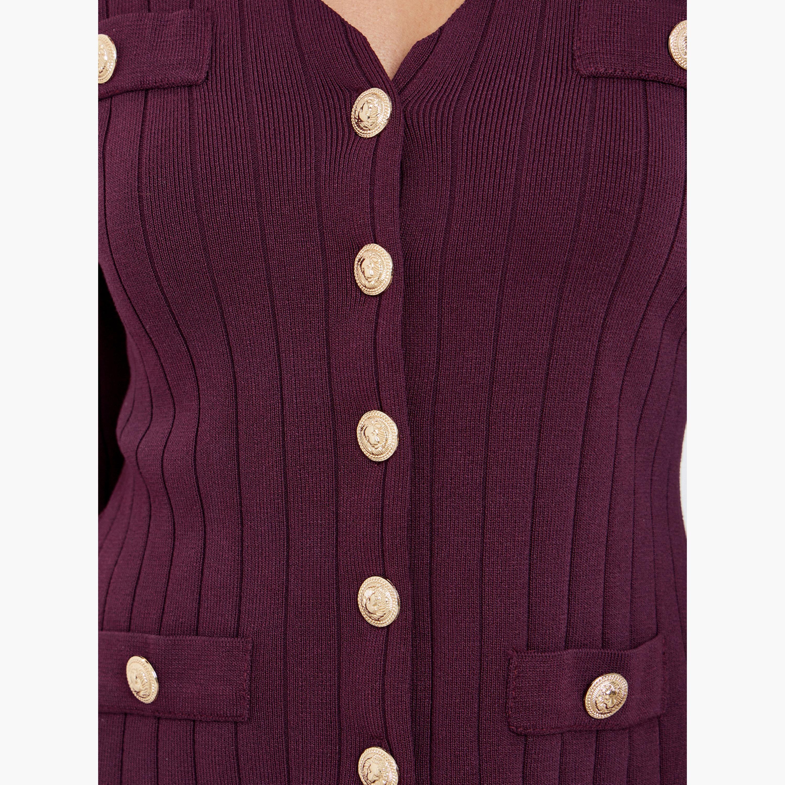 ستايلي - كارديغان محبوك باللون البرغندي مع تنورة مطوية-women-clothing-coordsets-image-5