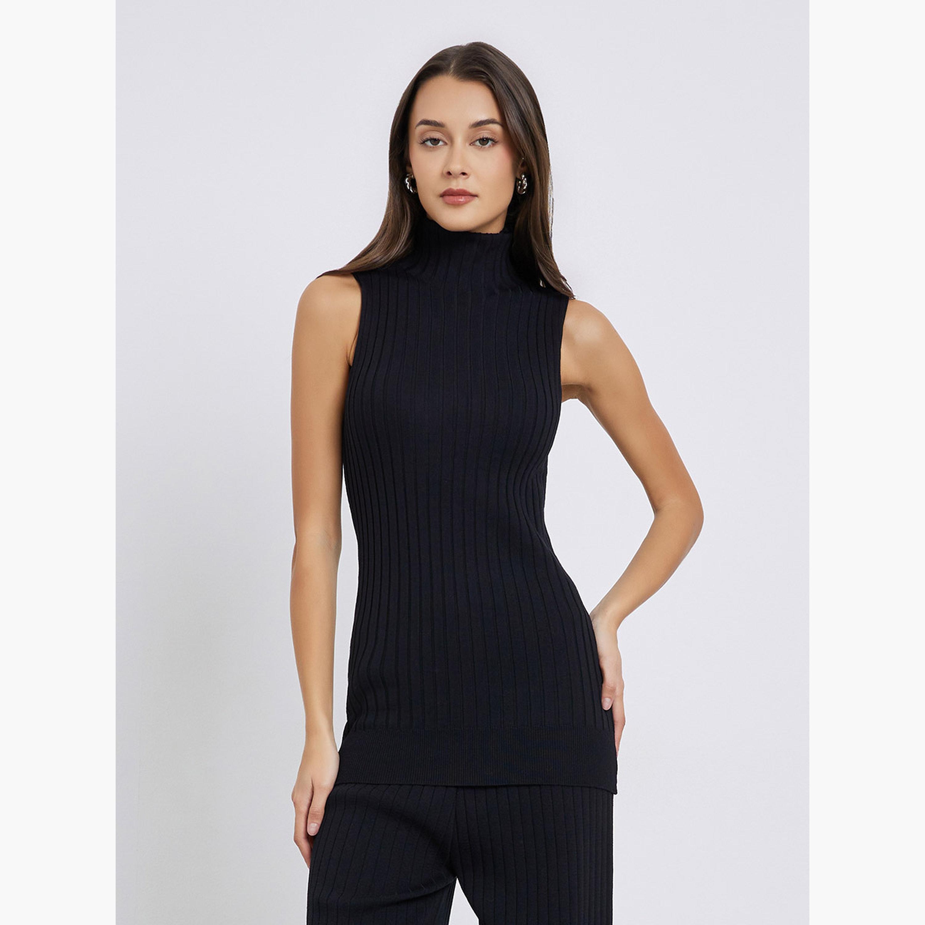 ستايلي - مجموعة من 3 قطع - بلوزة محبوكة مضلعة، كارديغان وبنطال-women-clothing-coordsets-image-4