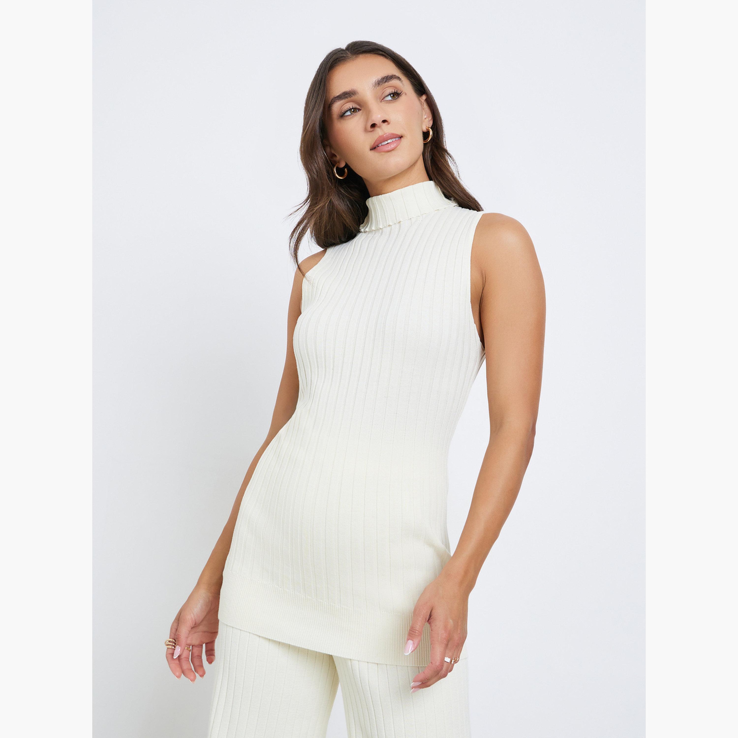 ستايلي - مجموعة من 3 قطع - بلوزة محبوكة مضلعة، كارديغان وبنطال-women-clothing-coordsets-image-4