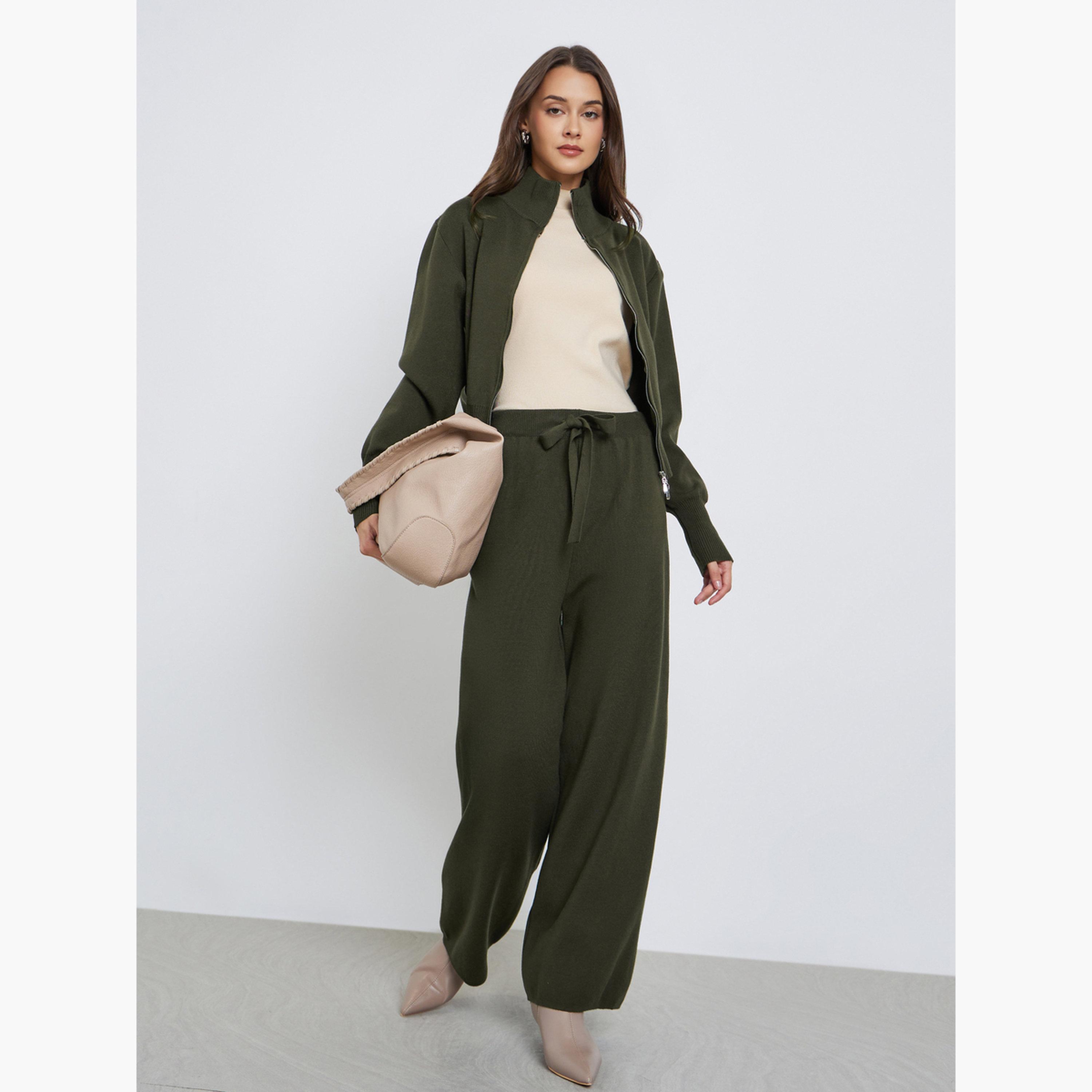 Styli Olive Knitted Sweater and Pants Co-ords-women-clothing-coordsets-image-2