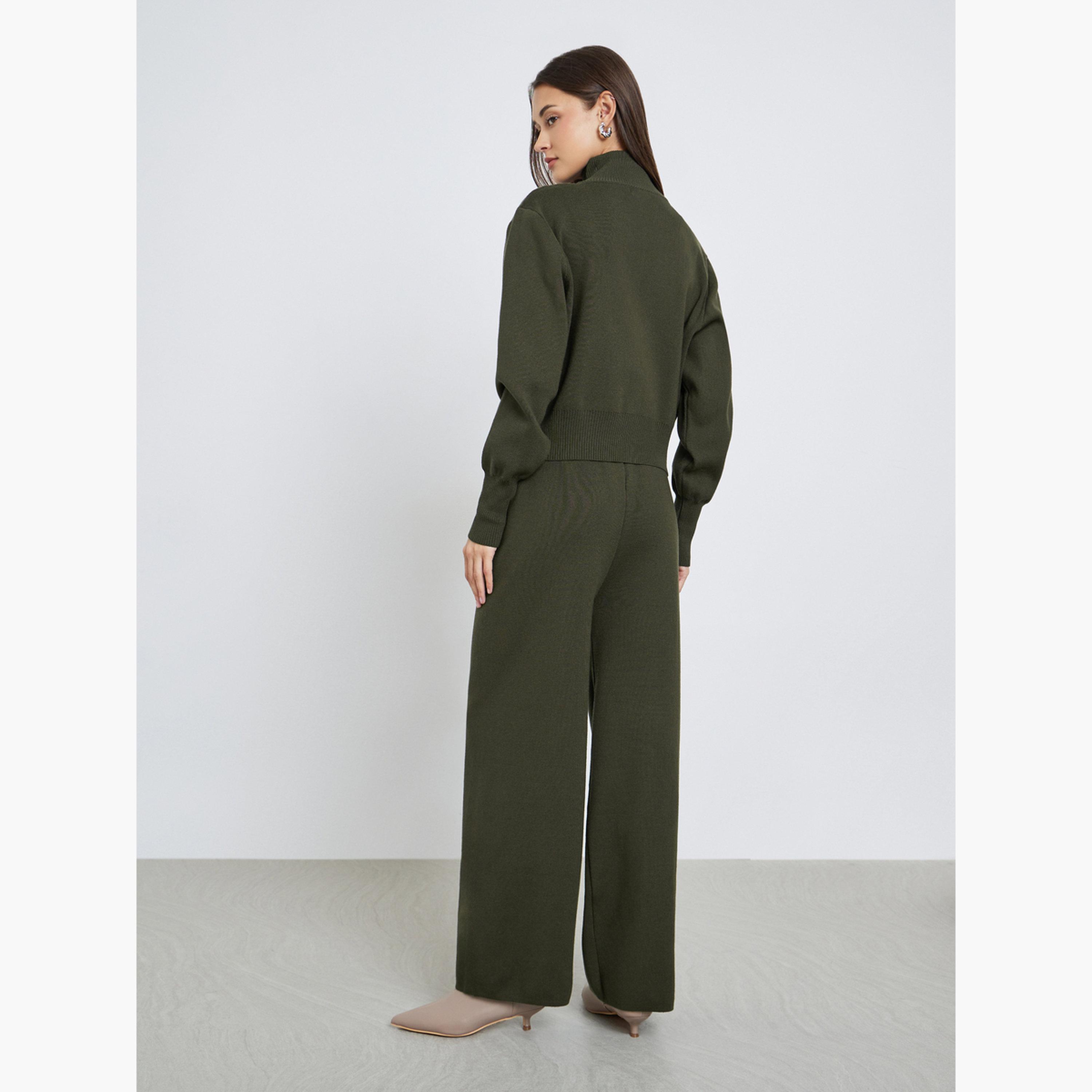 Styli Olive Knitted Sweater and Pants Co-ords-women-clothing-coordsets-image-4