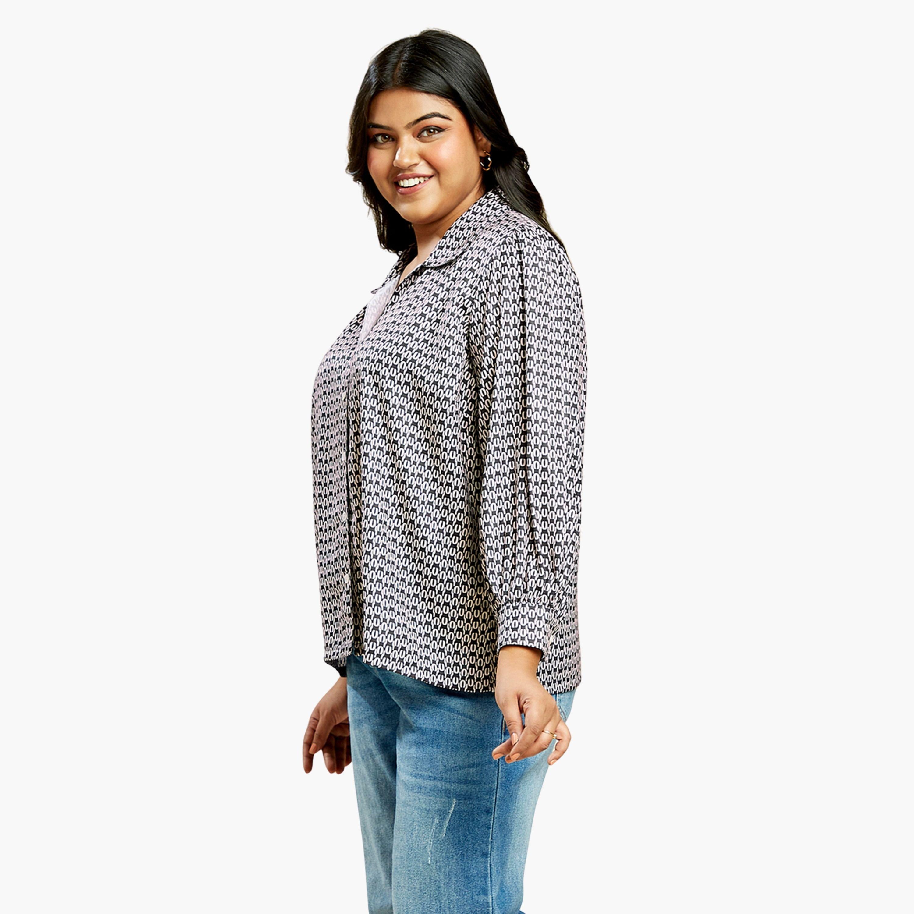 Globus X Styli Plus Size Black Printed Long Sleeve Shirt-women-clothing-shirtsandblouses-shirts-image-1