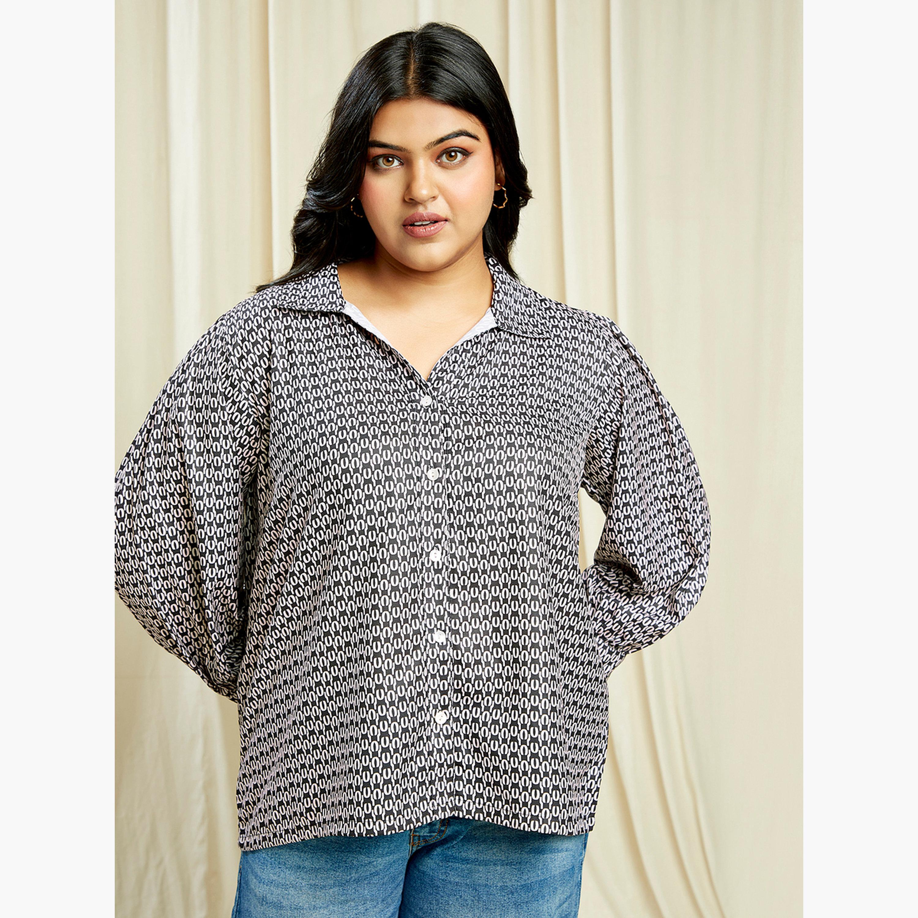 Globus X Styli Plus Size Black Printed Long Sleeve Shirt-women-clothing-shirtsandblouses-shirts-image-2