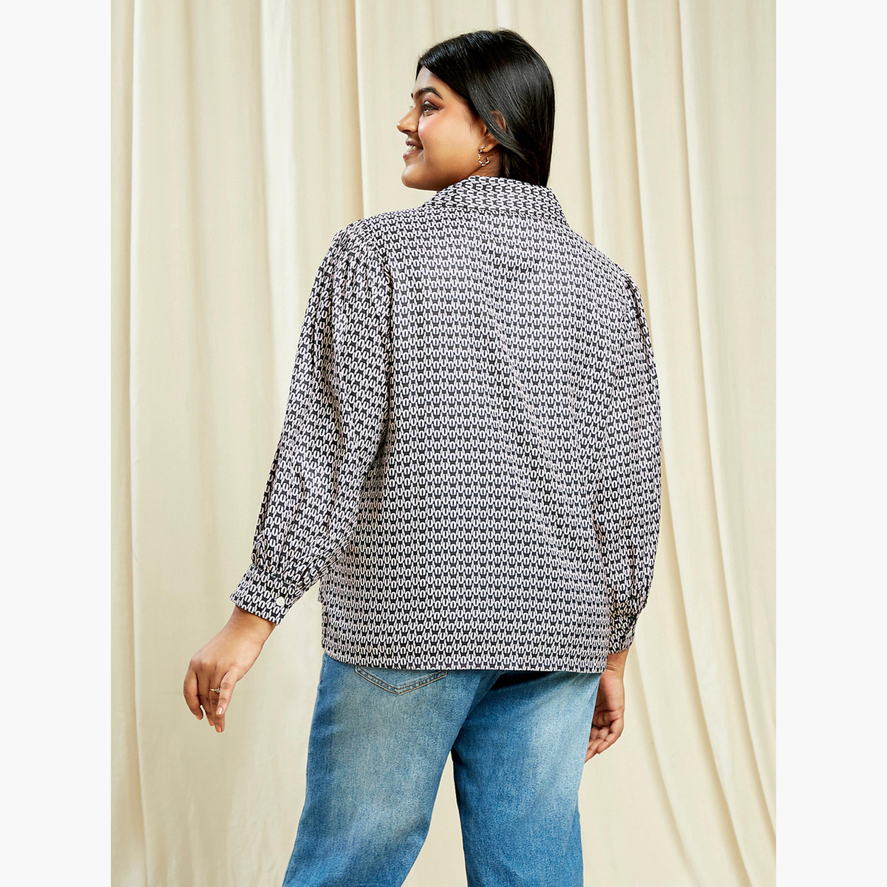 Globus X Styli Plus Size Black Printed Long Sleeve Shirt-women-clothing-shirtsandblouses-shirts-image-3