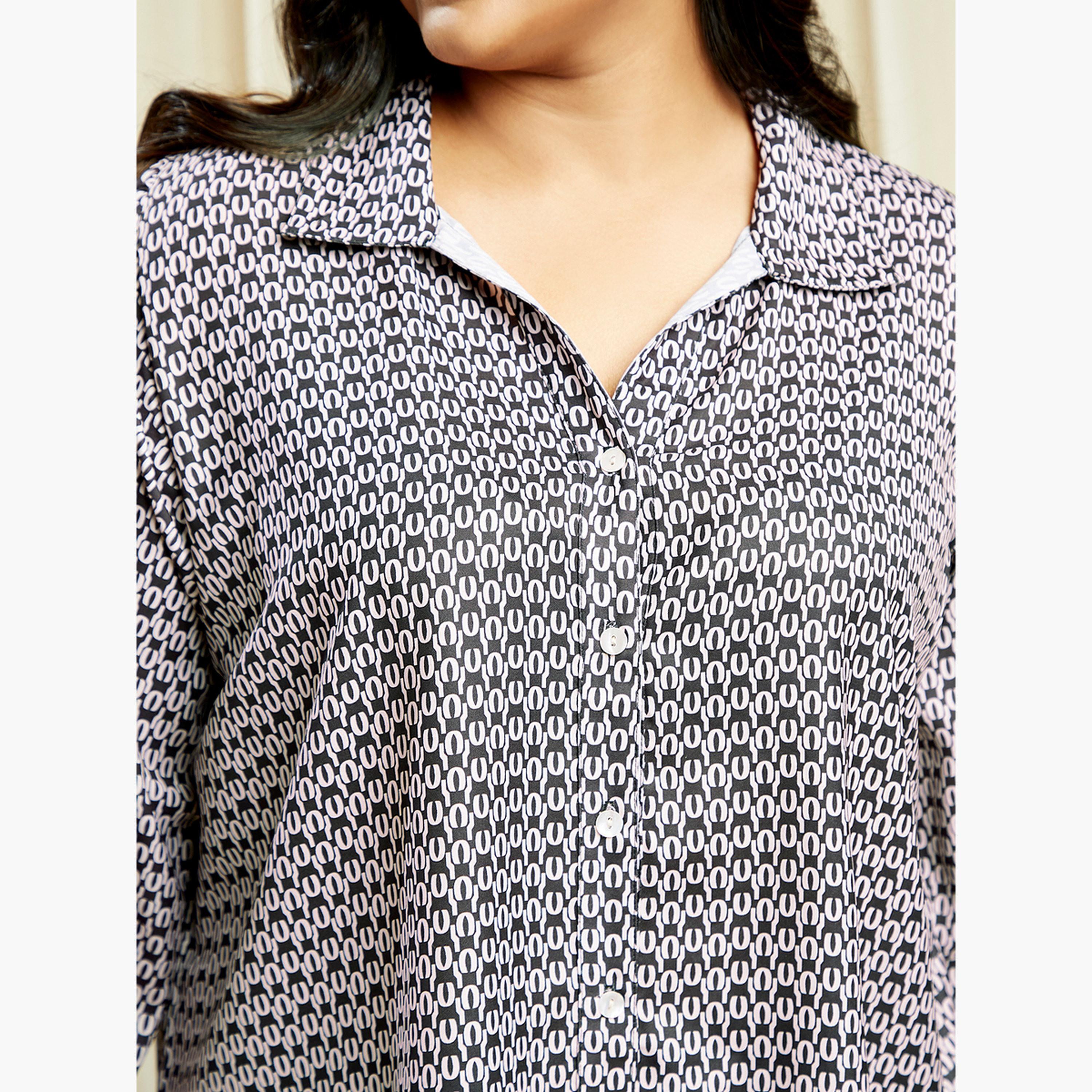 غلوبوس × ستايلي - قميص أسود مطبوع بأكمام طويلة وحجم كبير-women-clothing-shirtsandblouses-shirts-image-4