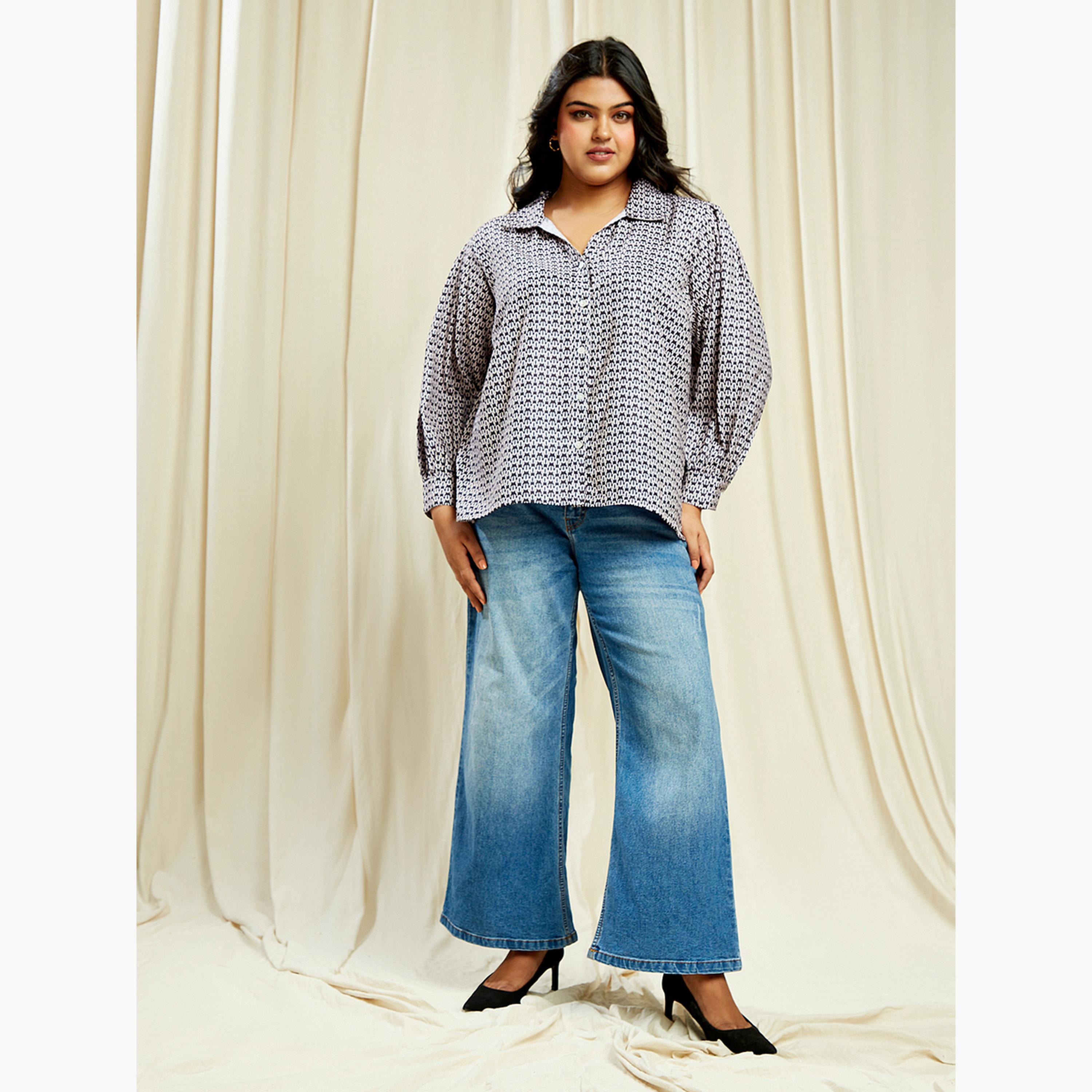 Globus X Styli Plus Size Black Printed Long Sleeve Shirt-women-clothing-shirtsandblouses-shirts-image-5