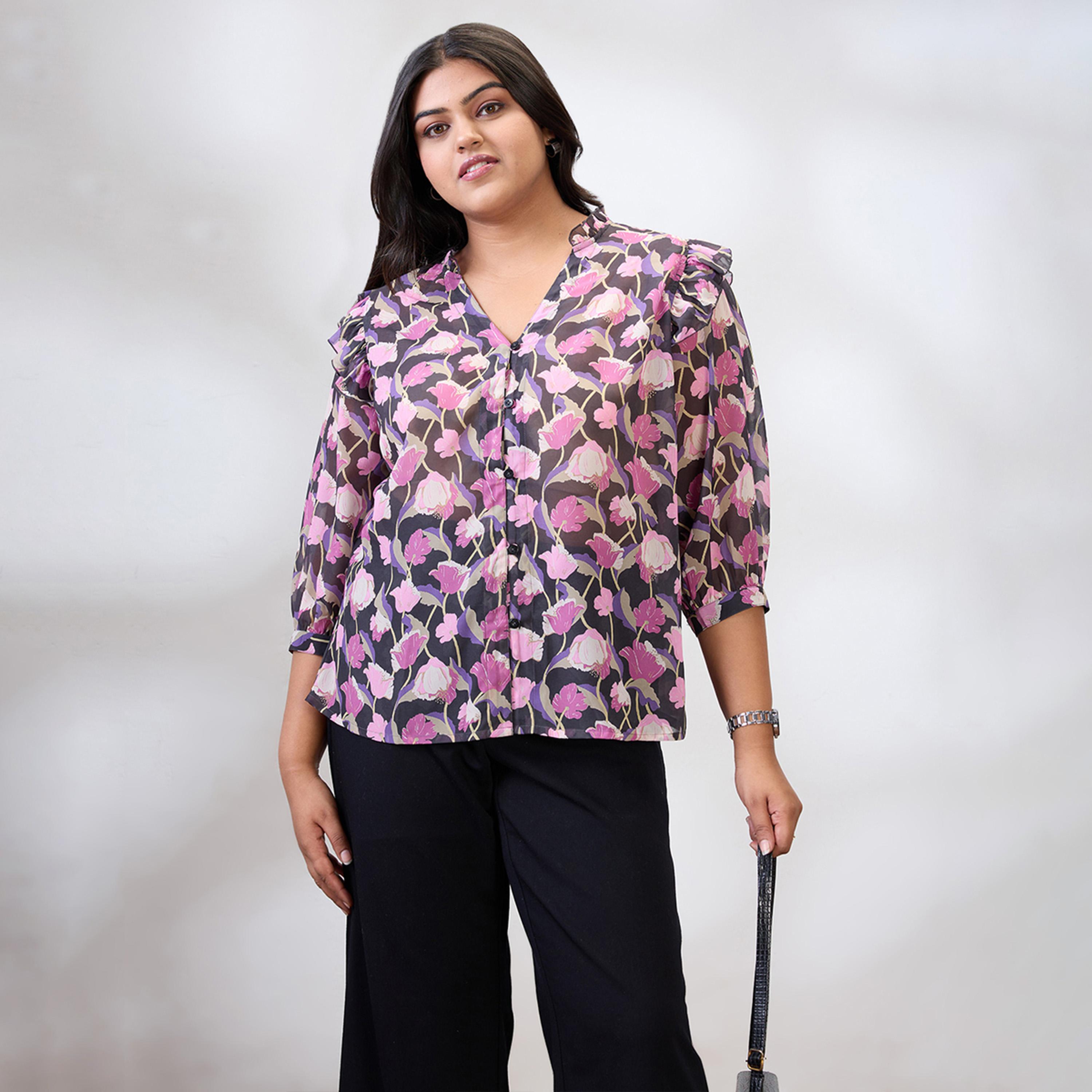 غلوبوس × ستايلي - بلوزة بأكمام منتفخة وطبعة زهور بحجم كبير-women-clothing-shirtsandblouses-blouses-image-1