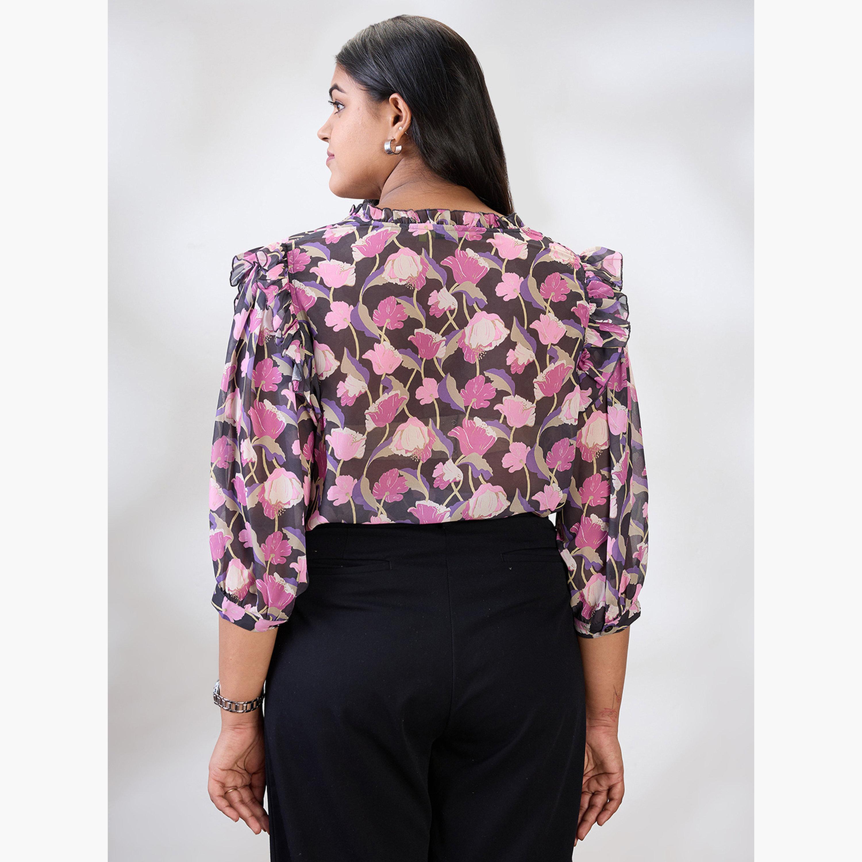 غلوبوس × ستايلي - بلوزة بأكمام منتفخة وطبعة زهور بحجم كبير-women-clothing-shirtsandblouses-blouses-image-3