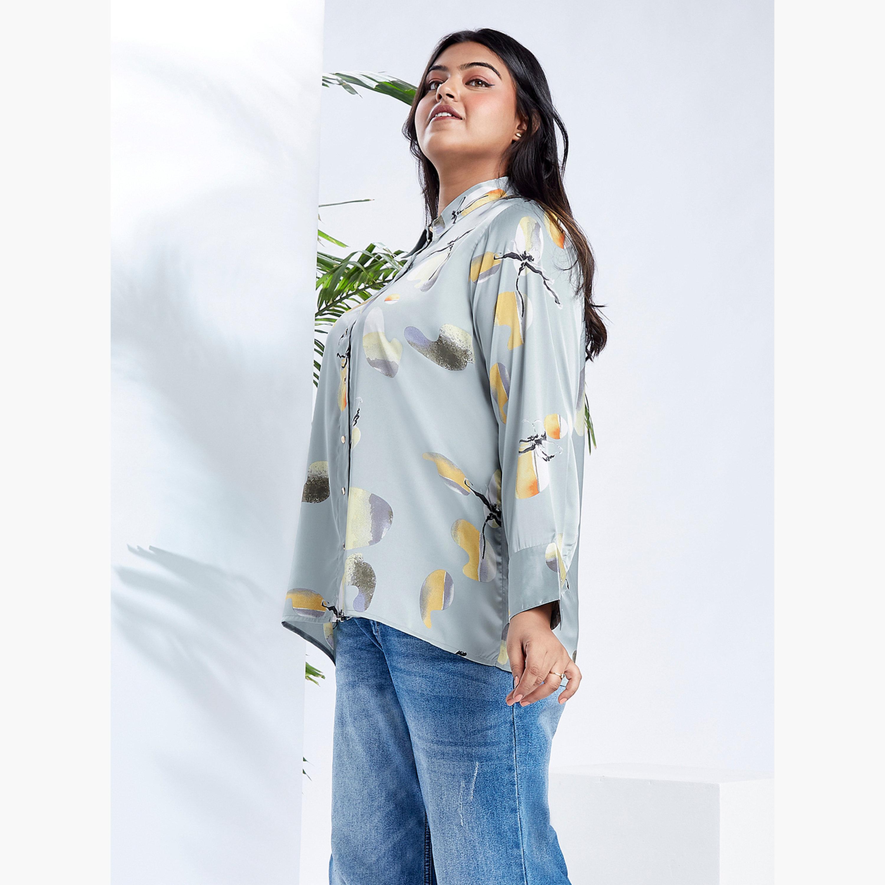 غلوبوس × ستايلي - قميص مطبوع بأكمام طويلة وحجم كبير-women-clothing-shirtsandblouses-shirts-image-2