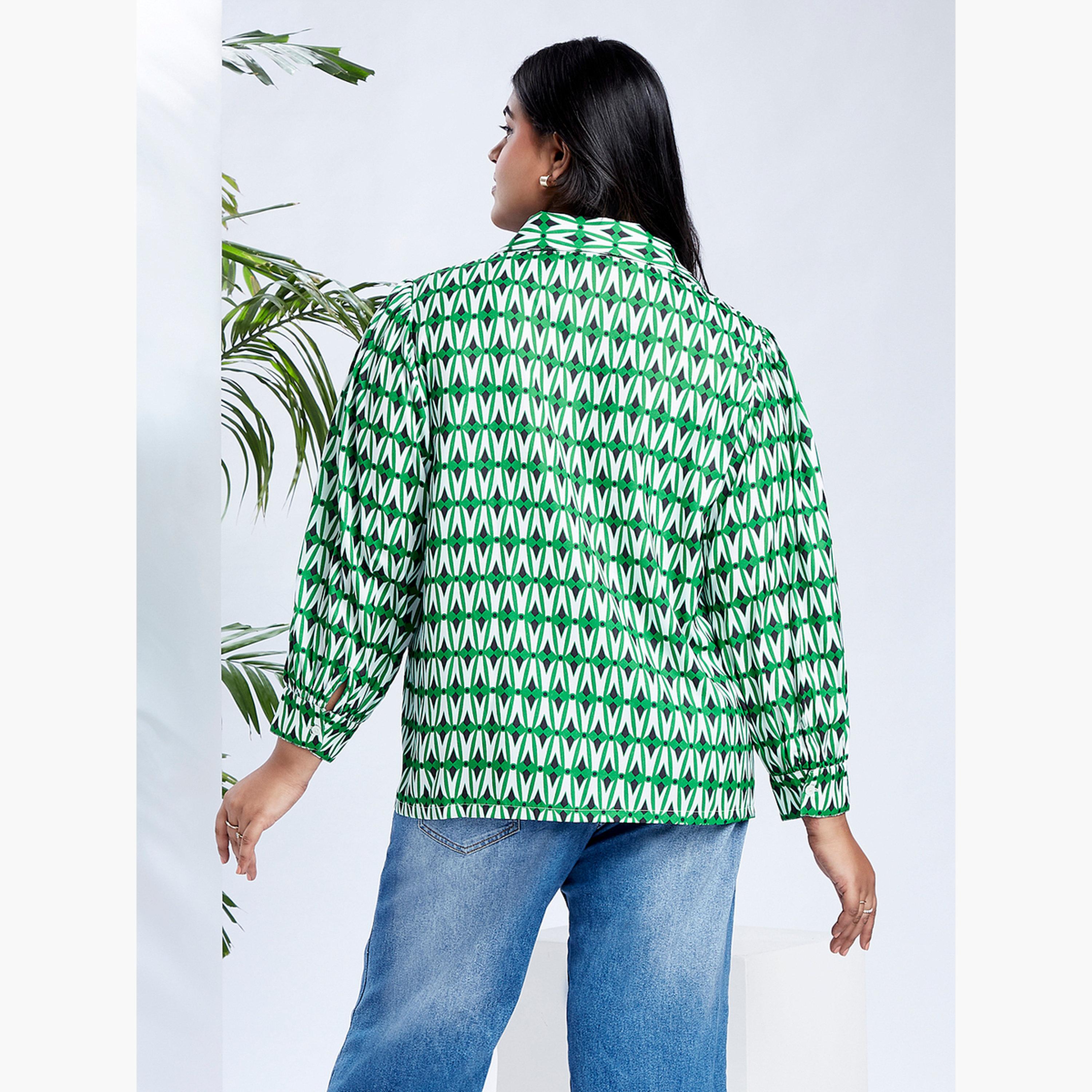 Globus X Styli Plus Size Green Printed Long Sleeve Shirt-women-clothing-shirtsandblouses-shirts-image-3