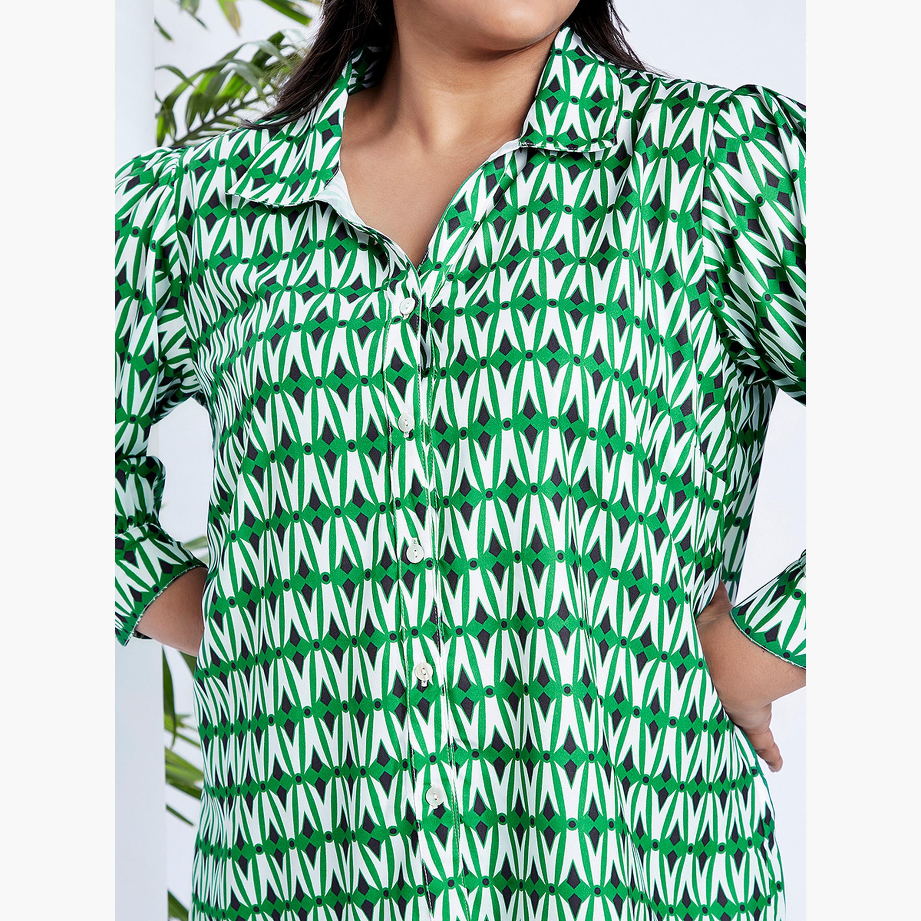 غلوبوس × ستايلي - قميص أخضر مطبوع بأكمام طويلة حجم كبير-women-clothing-shirtsandblouses-shirts-image-4