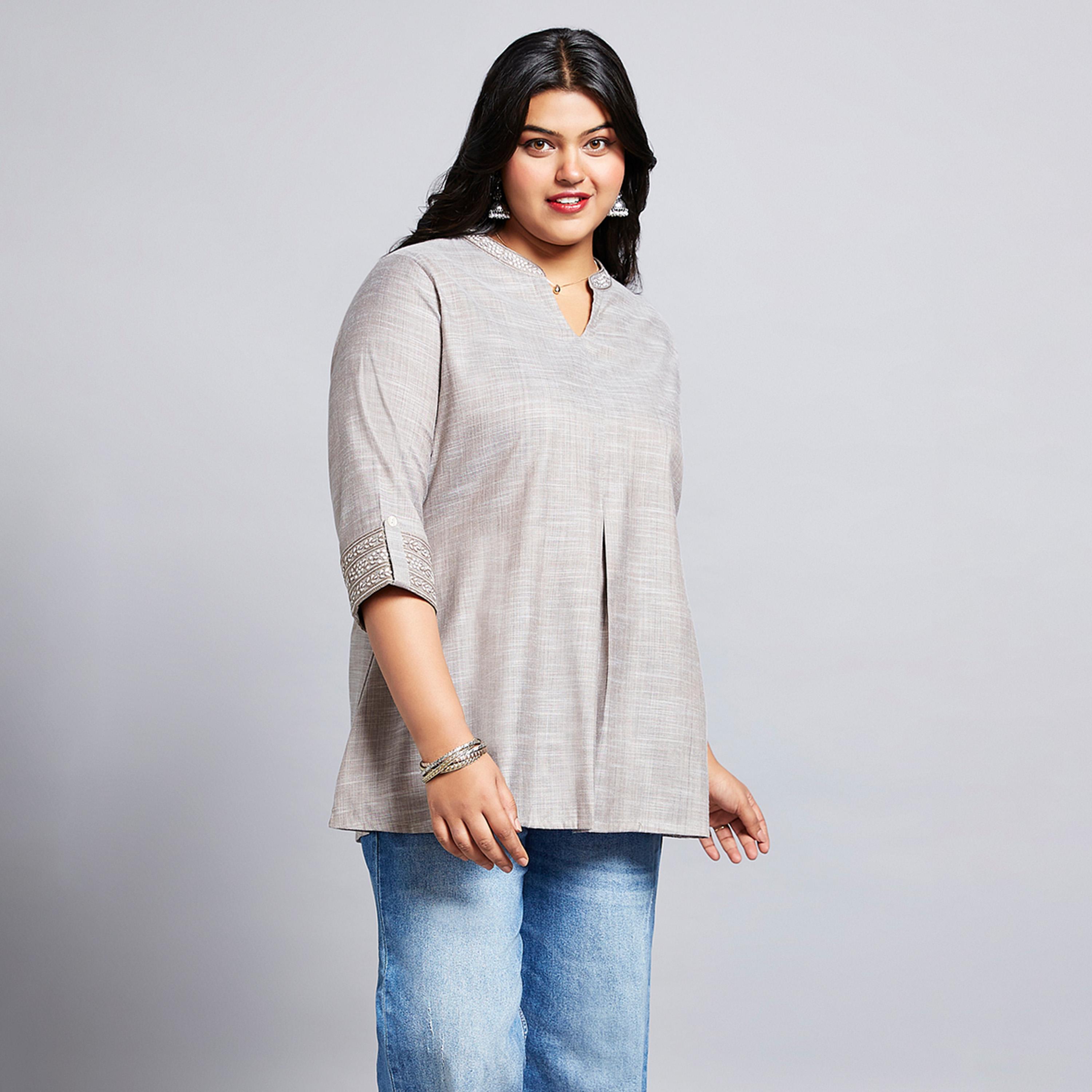 غلوبوس × ستايلي - تونيك رمادي حجم كبير بأكمام 3/4-women-clothing-shirtsandblouses-blouses-image-1