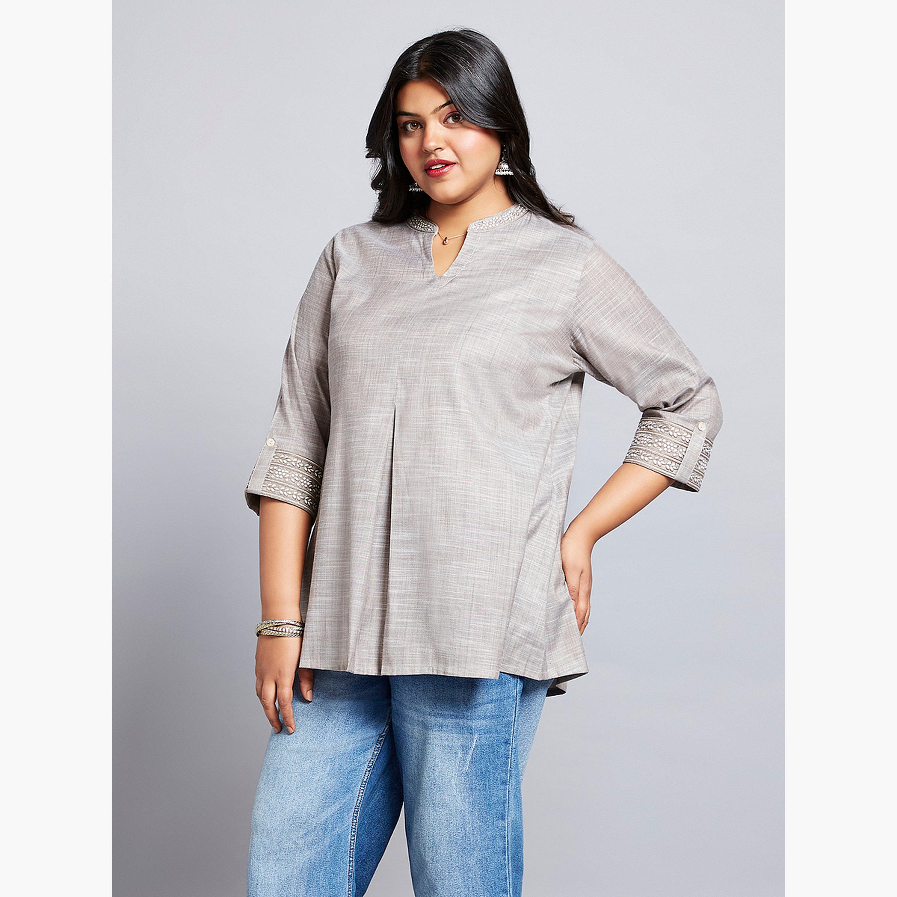 Globus X Styli Plus Size Grey Tunic with 3/4 Sleeves-women-clothing-shirtsandblouses-blouses-image-2