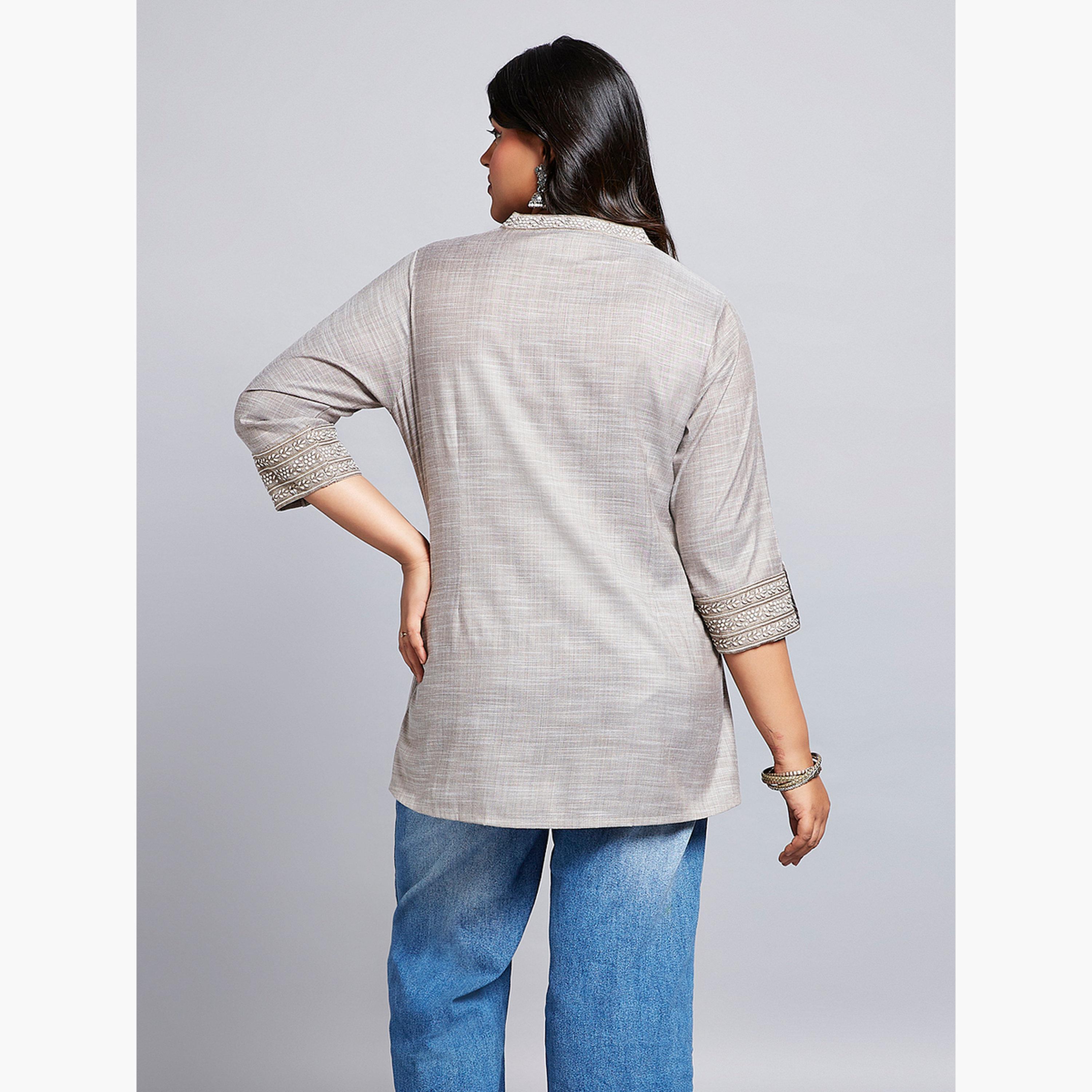 غلوبوس × ستايلي - تونيك رمادي حجم كبير بأكمام 3/4-women-clothing-shirtsandblouses-blouses-image-3