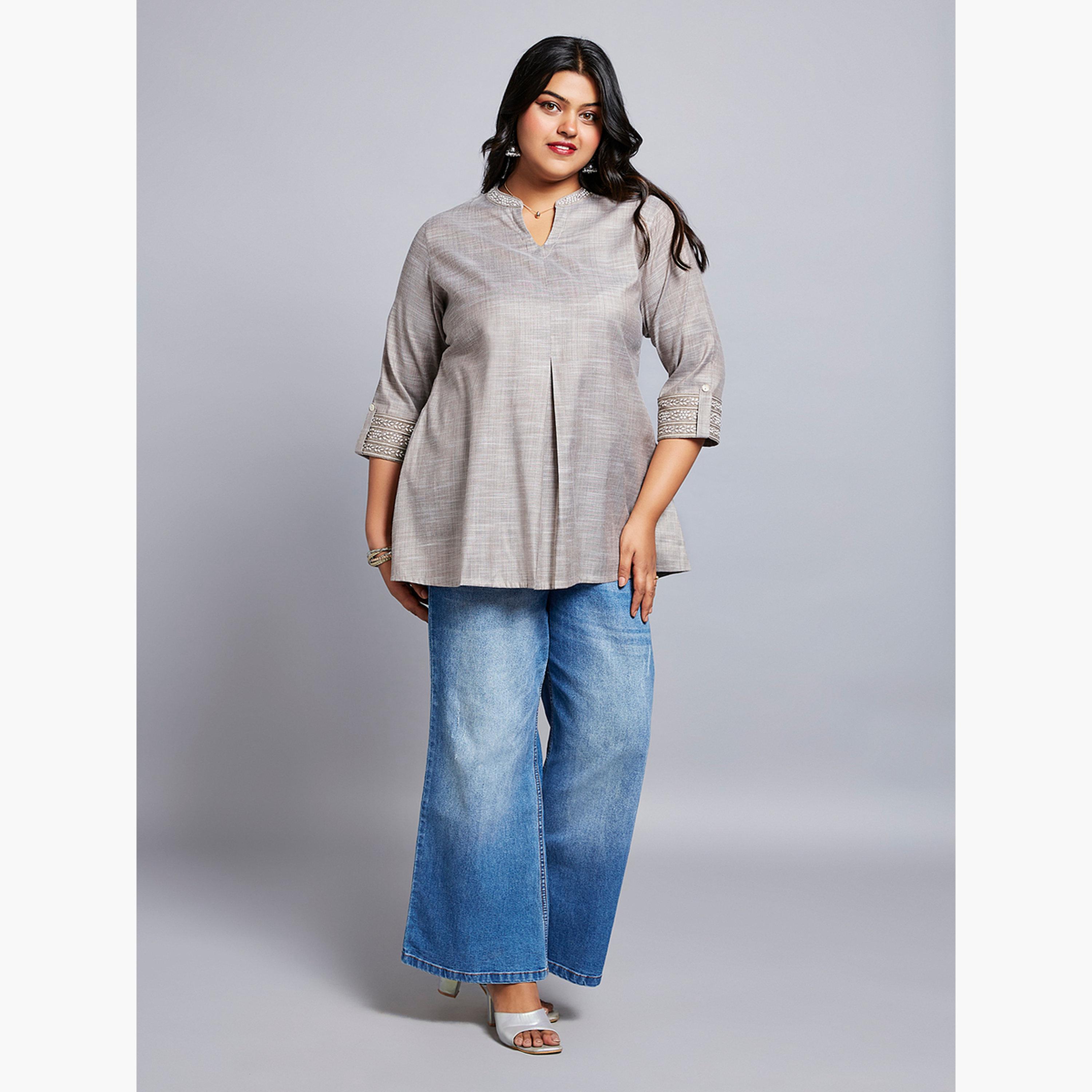 غلوبوس × ستايلي - تونيك رمادي حجم كبير بأكمام 3/4-women-clothing-shirtsandblouses-blouses-image-6