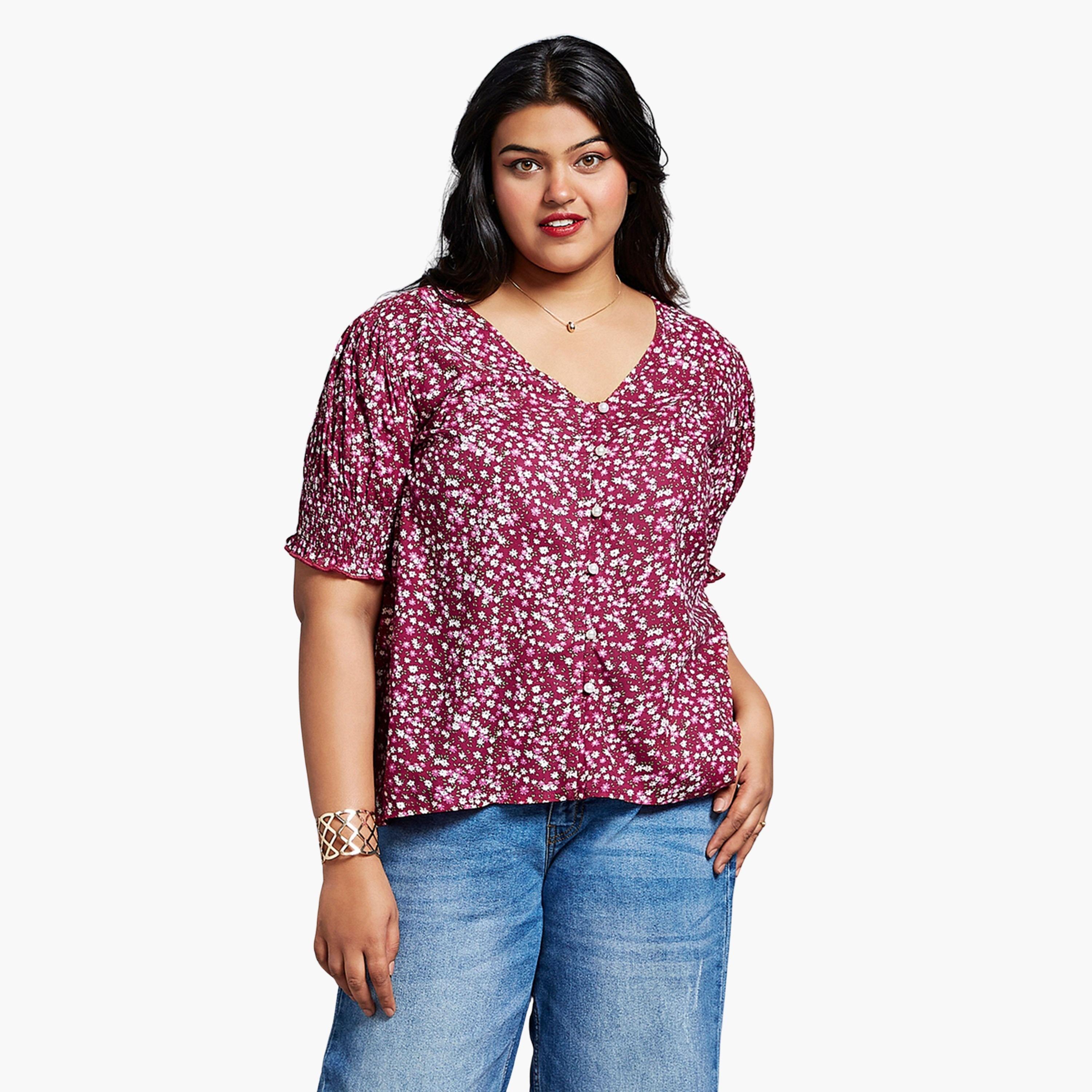 غلوبوس × ستايلي - بلوزة بأكمام منتفخة بطبعة زهور بحجم كبير-women-clothing-shirtsandblouses-shirts-image-1