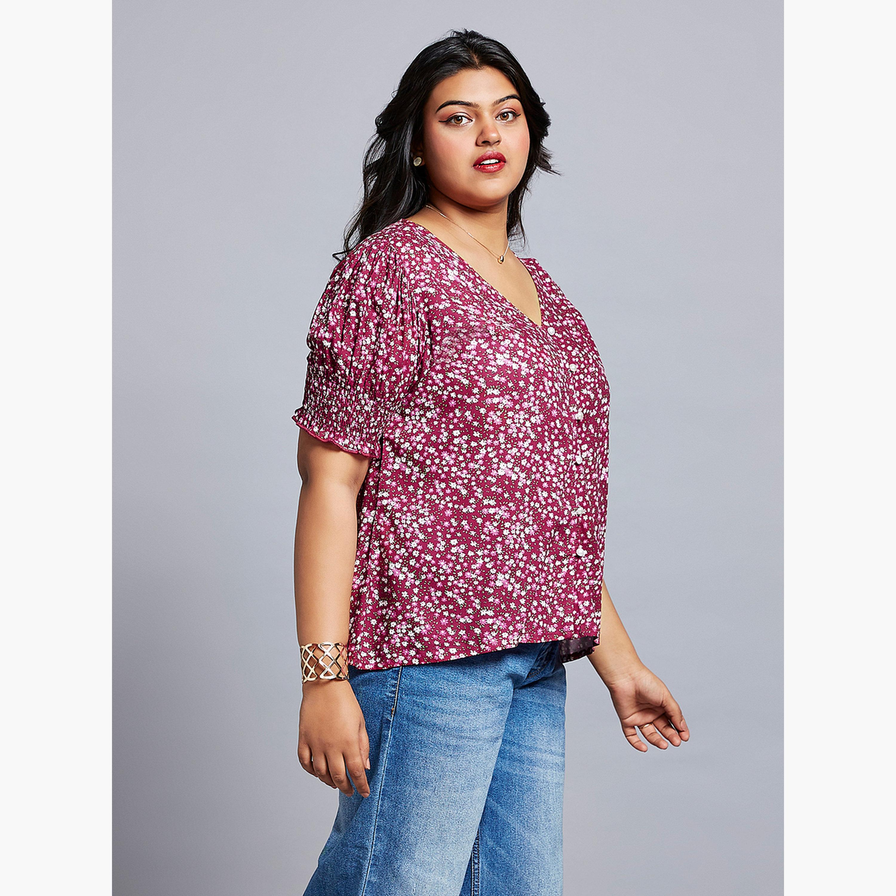 غلوبوس × ستايلي - بلوزة بأكمام منتفخة بطبعة زهور بحجم كبير-women-clothing-shirtsandblouses-shirts-image-2