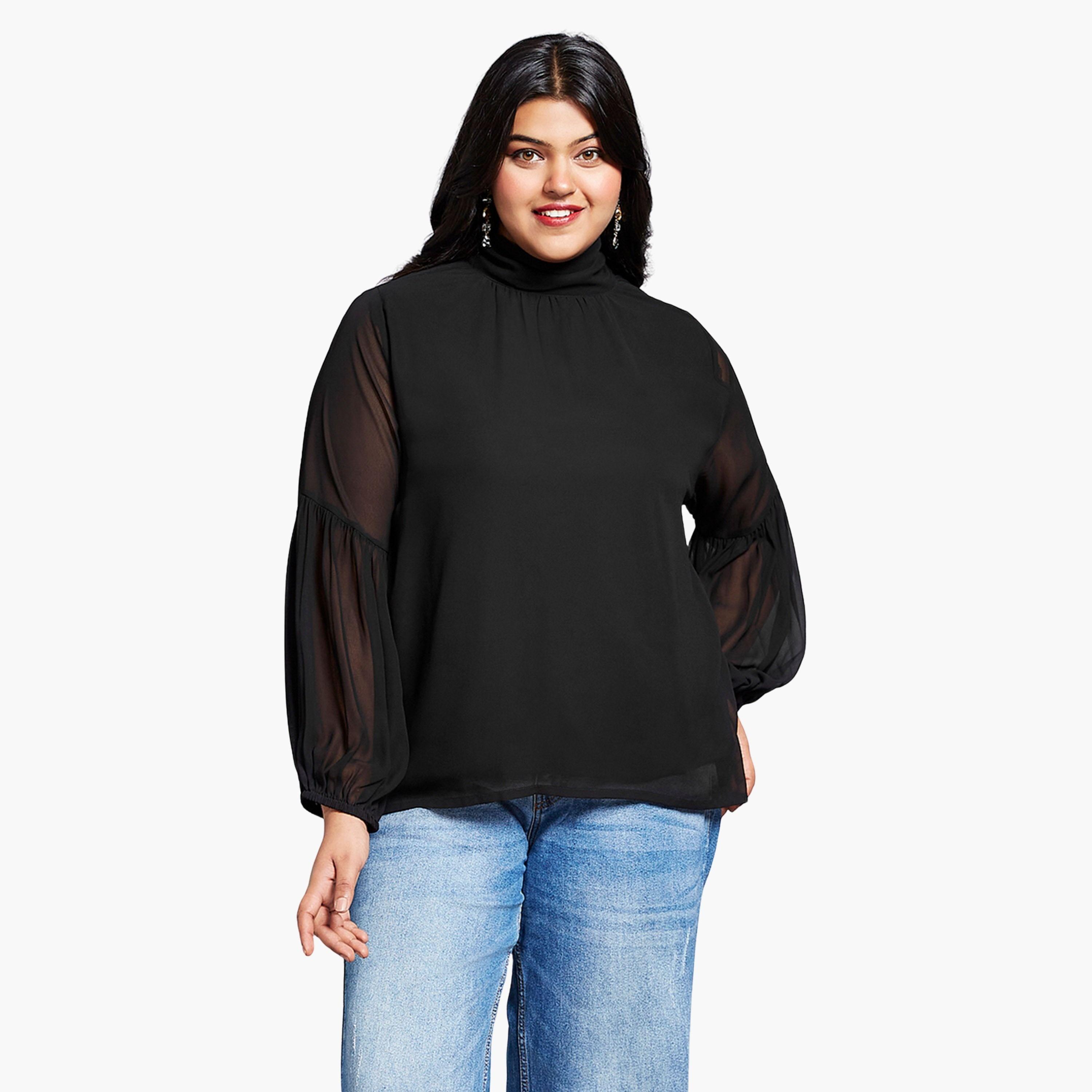 Globus X Styli Plus Size Black Georgette Blouse-women-clothing-shirtsandblouses-blouses-image-1