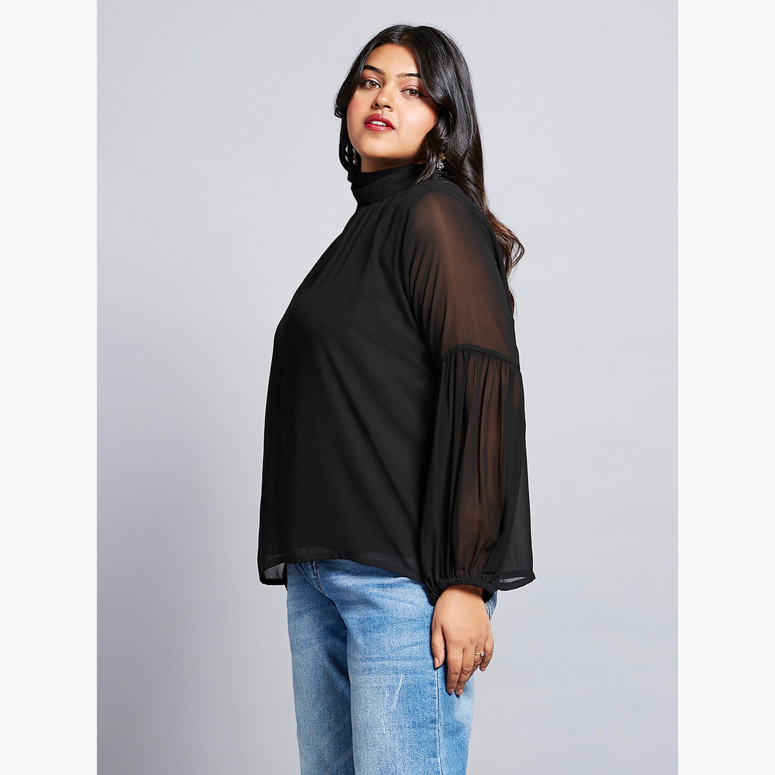غلوبوس × ستايلي - بلوزة جورجيت سوداء بمقاسات كبيرة-women-clothing-shirtsandblouses-blouses-image-2