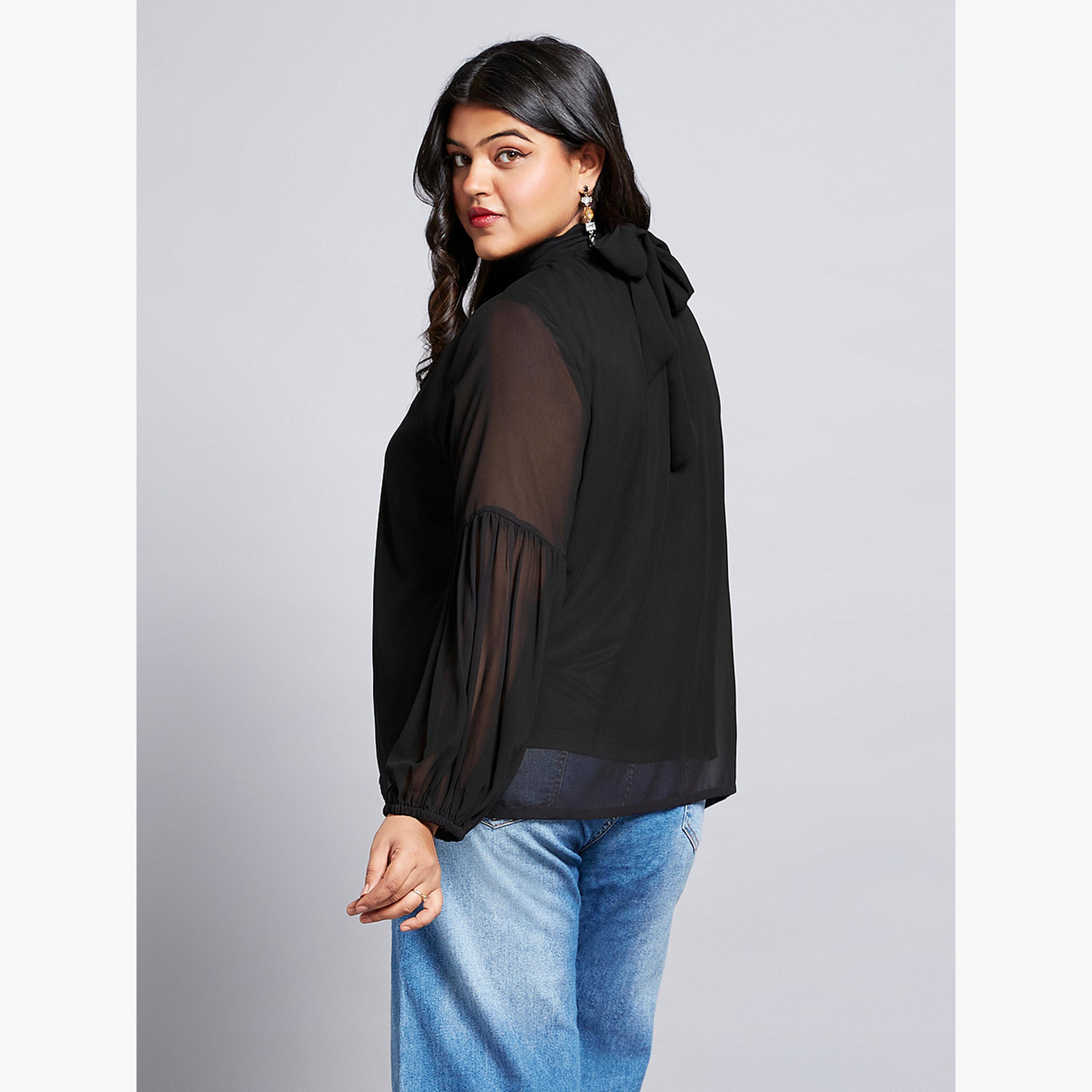 Globus X Styli Plus Size Black Georgette Blouse-women-clothing-shirtsandblouses-blouses-image-3